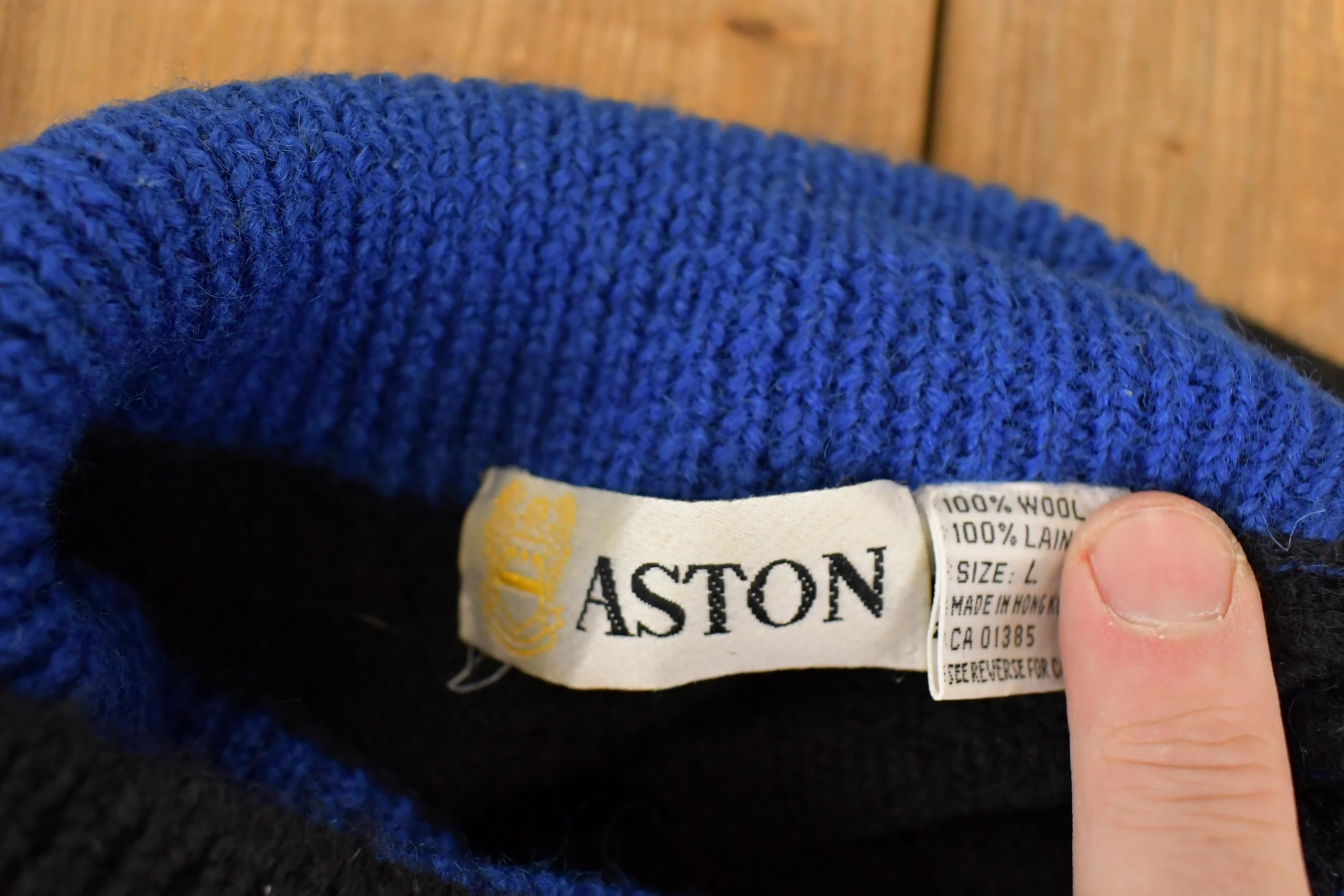 Vintage 1980s Aston Abstract Wool Knit Turtleneck Sweater Mens S - Image 4