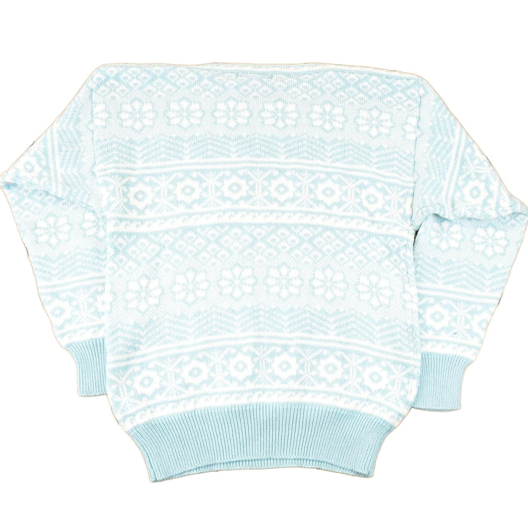 Vintage 1980s B I Gear Abstract Winter Blue Knit Crewneck Sweater Women's S - Image 2