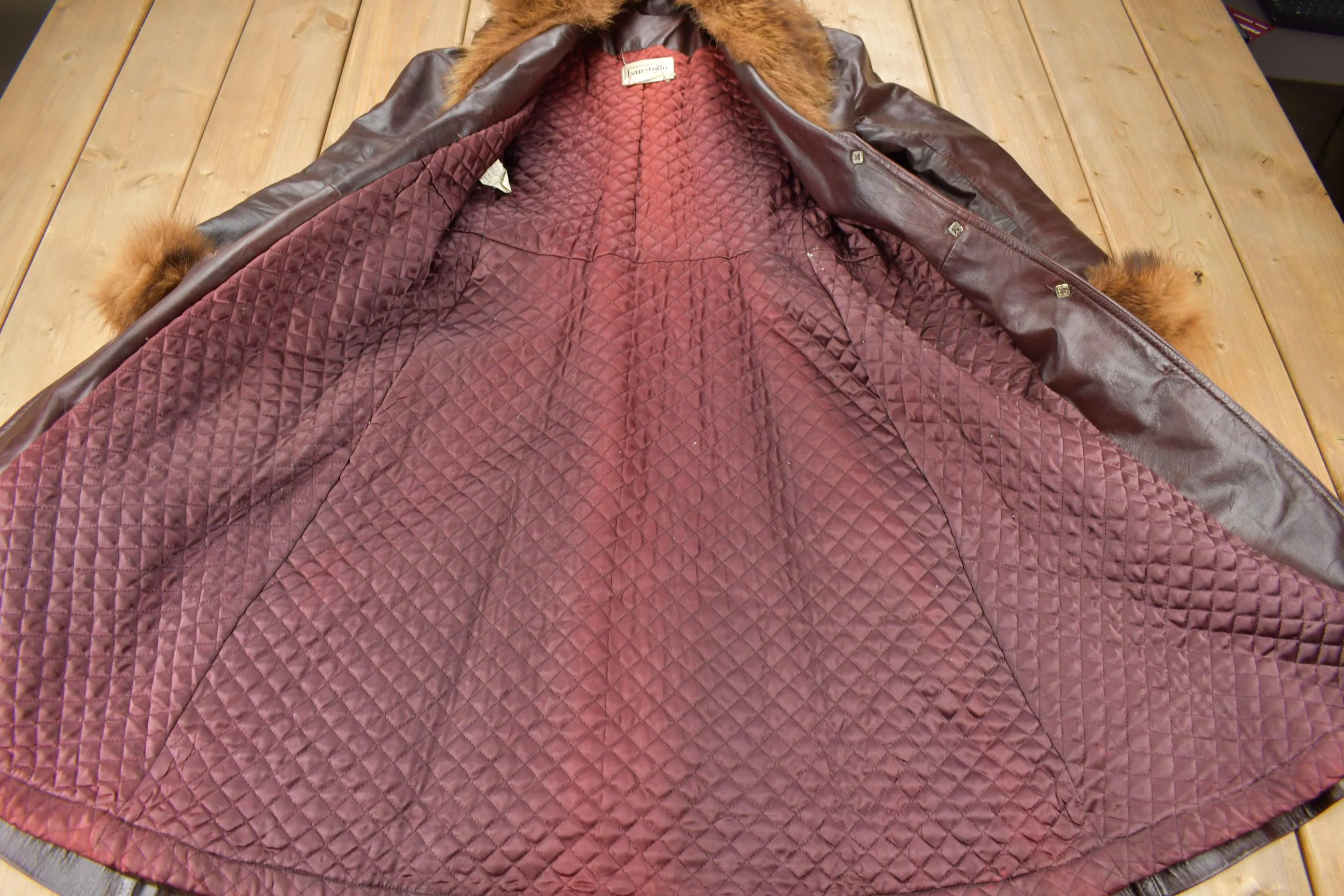 Vintage 1980s Bagatelle Women's Full Length Dark Red Leather Trench Coat Size 7 Made In Canada - Image 3