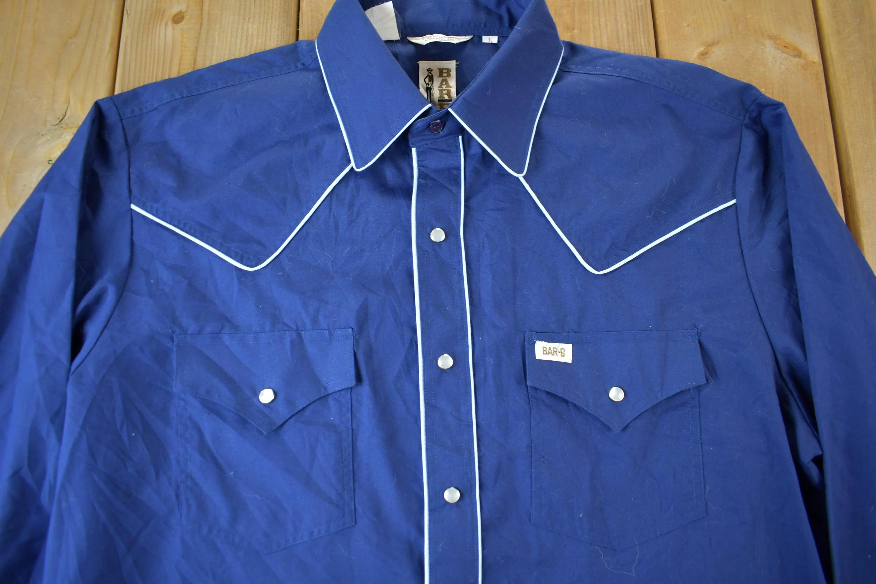 Vintage 1980s Barb Western Wear Long Tail Button Up Shirt Men's Large - Image 3