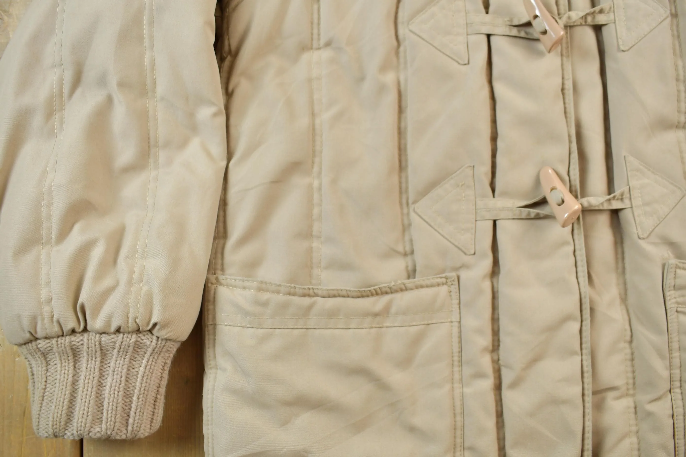 Vintage 1980s Beige Winter Parka Jacket Men's S - Image 4