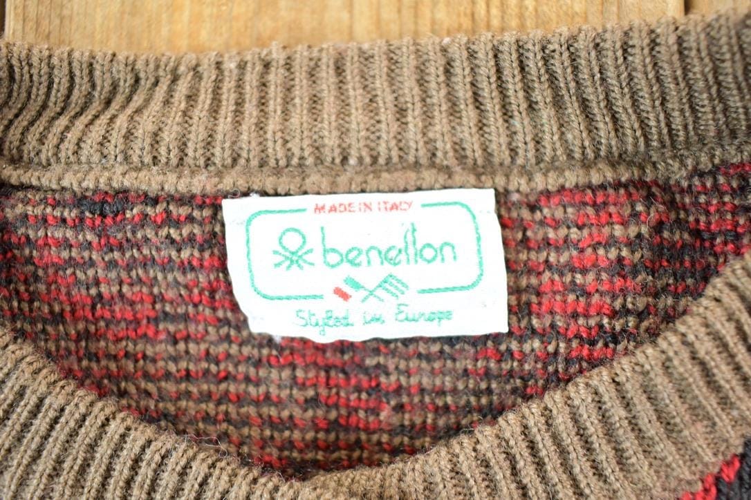 Vintage 1980s Benetton Knit Abstract Pattern Cardigan Sweater Womens M - Image 3