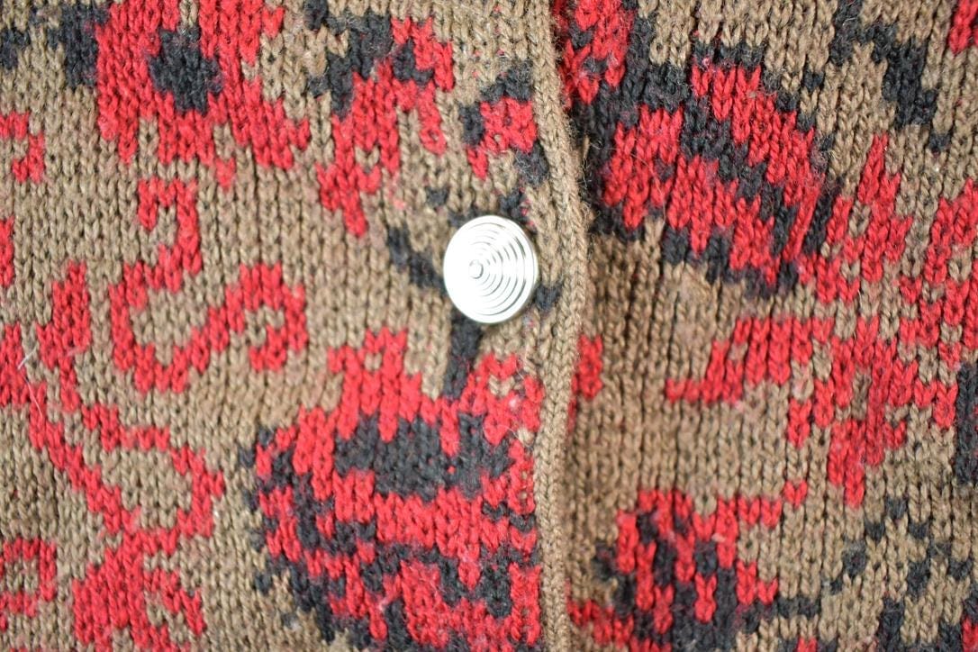 Vintage 1980s Benetton Knit Abstract Pattern Cardigan Sweater Womens M - Image 4