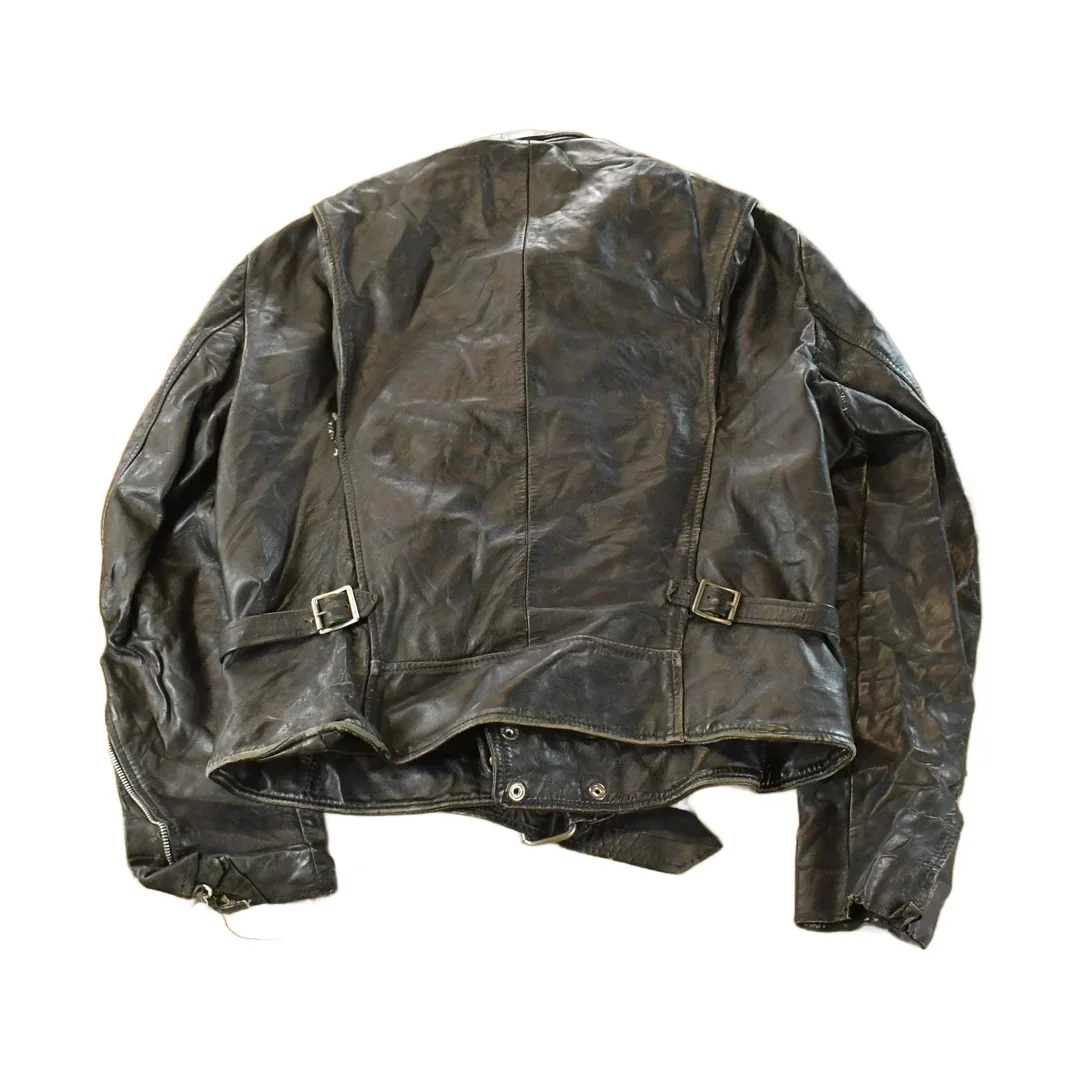 Vintage 1980s Biker Motorcycle Leather Jacket Men's Medium - Image 2