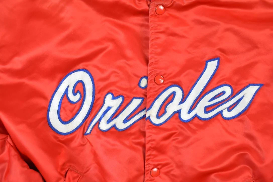 Vintage 1980s BK JB Baltimore Orioles Satin Snap Button MLB Baseball Jacket Men's XL - Image 4