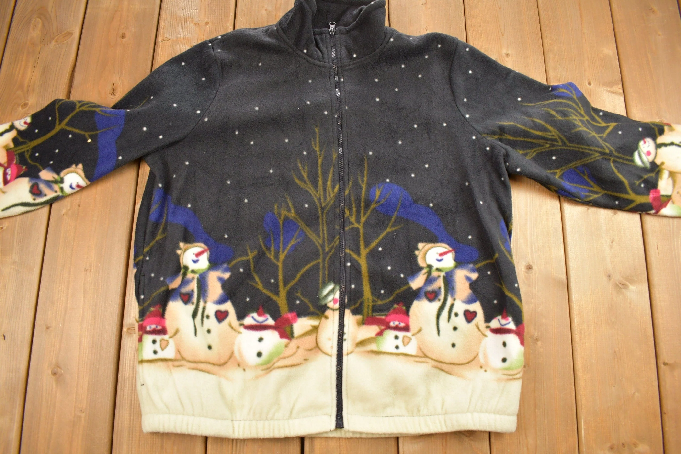 Vintage 1980s Blair All Over Print Snowman Fleece Sweater Men's Large - Image 3