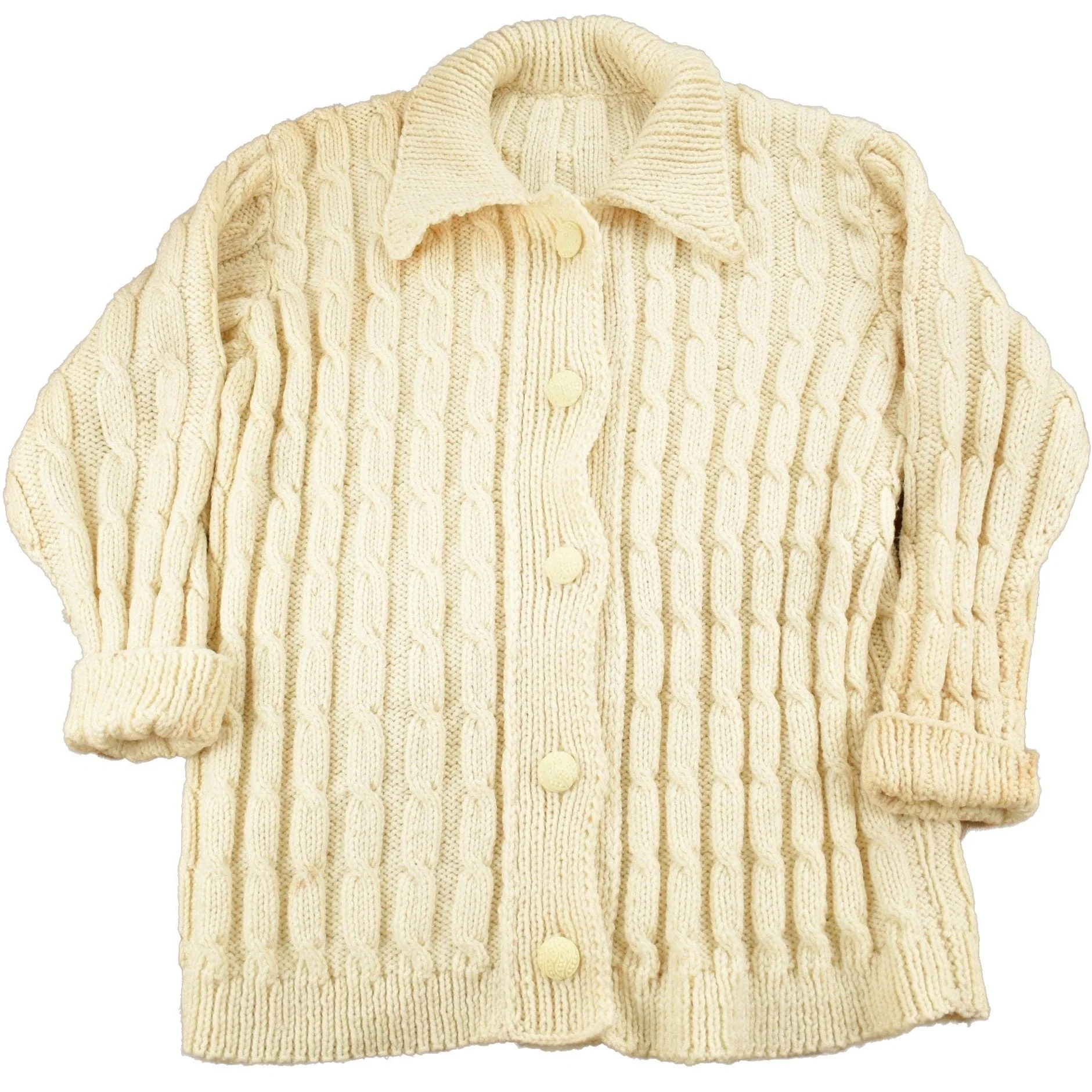 Vintage 1980s Blank 100% Wool Cable Knit Cardigan Sweater Men's Large
