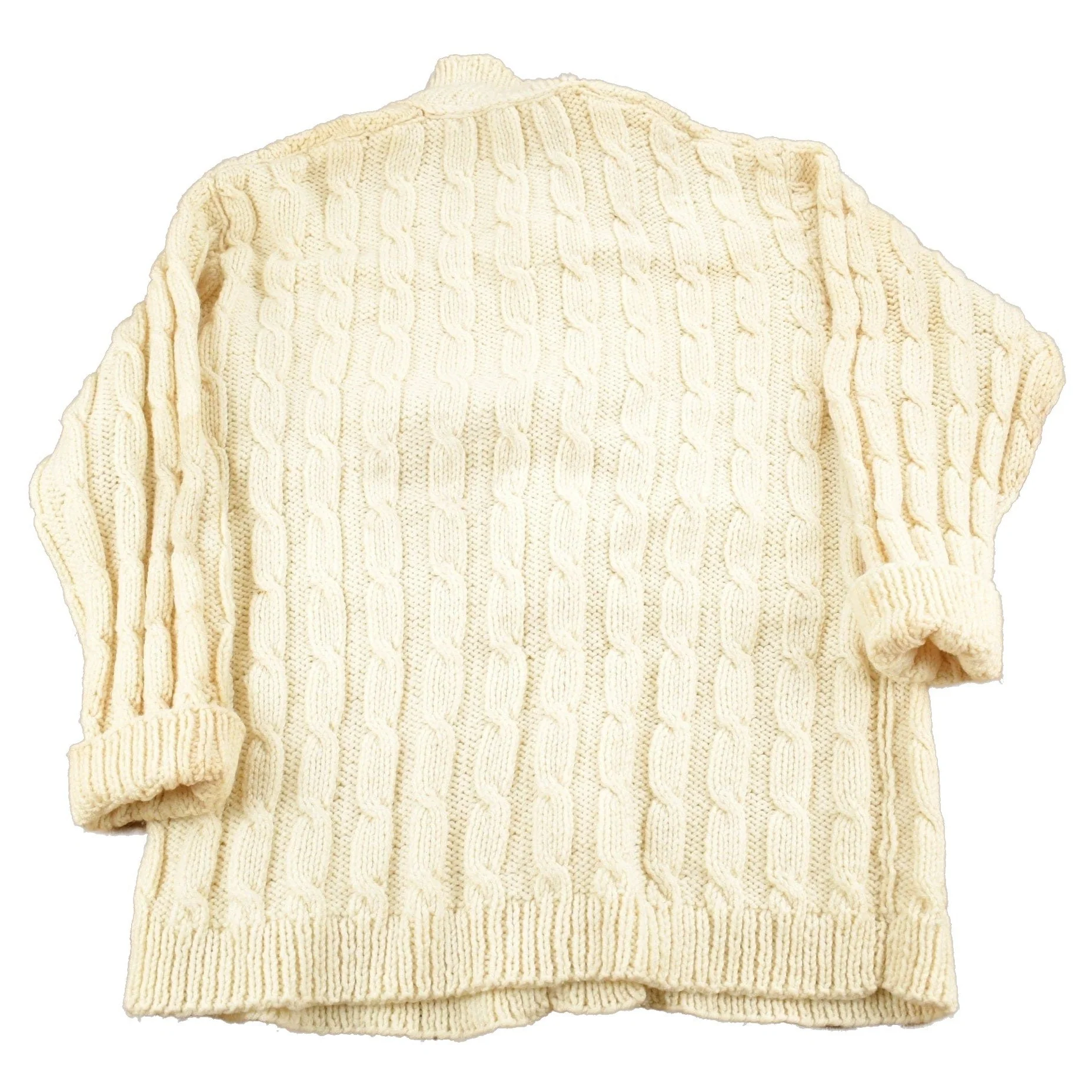 Vintage 1980s Blank 100% Wool Cable Knit Cardigan Sweater Men's Large - Image 2