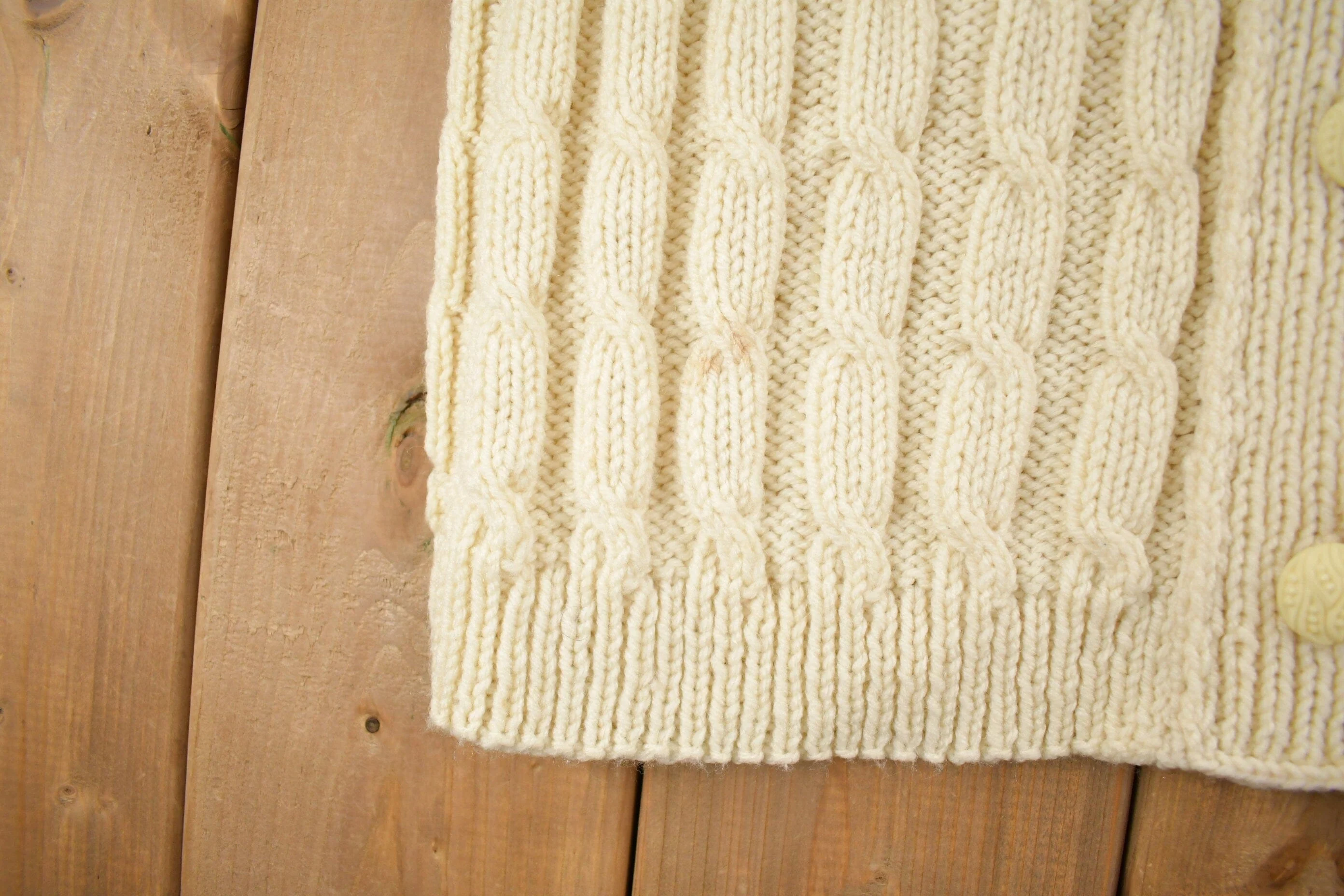 Vintage 1980s Blank 100% Wool Cable Knit Cardigan Sweater Men's Large - Image 5