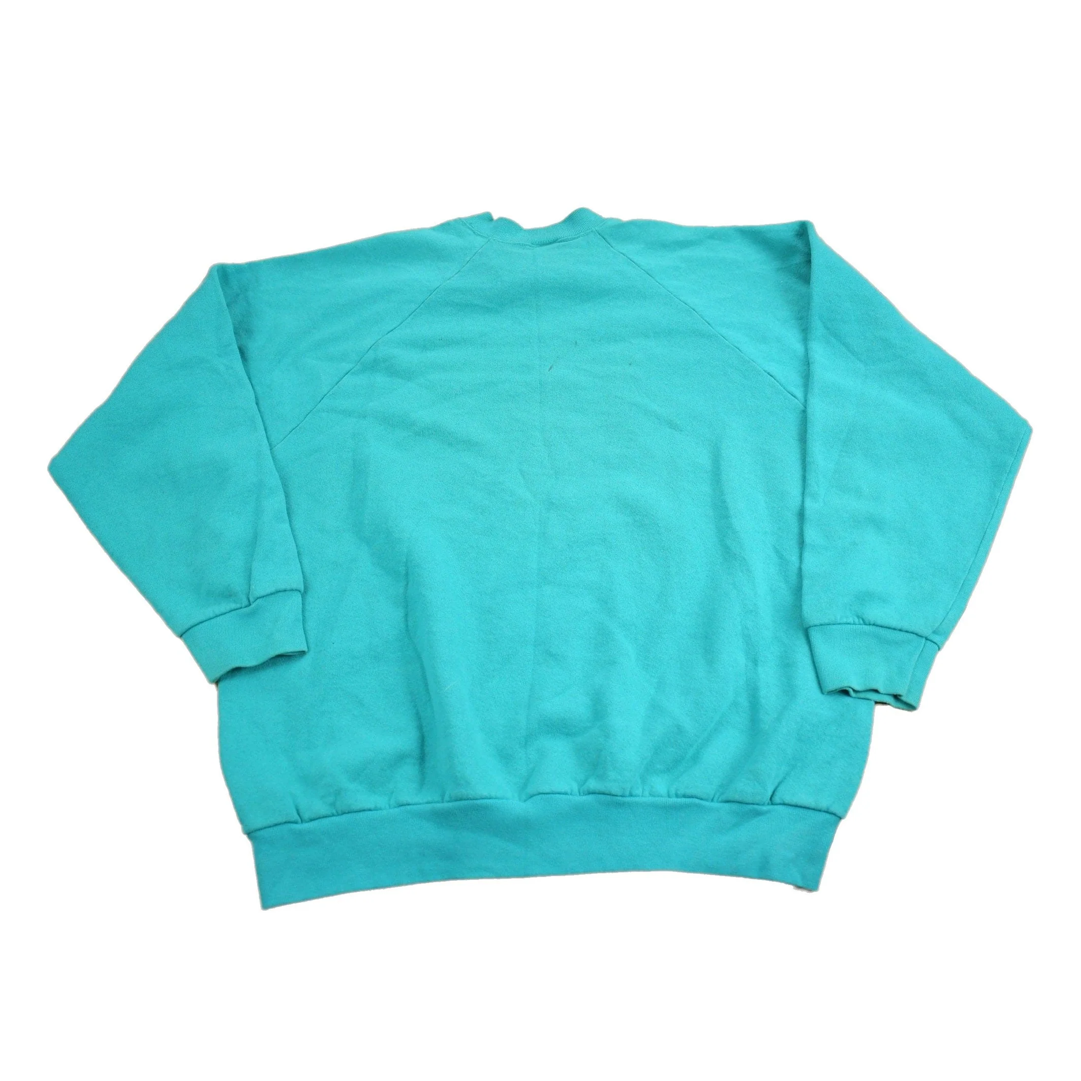 Vintage 1980s Blank Turquoise Crewneck Sweatshirt Men's Large - Image 2