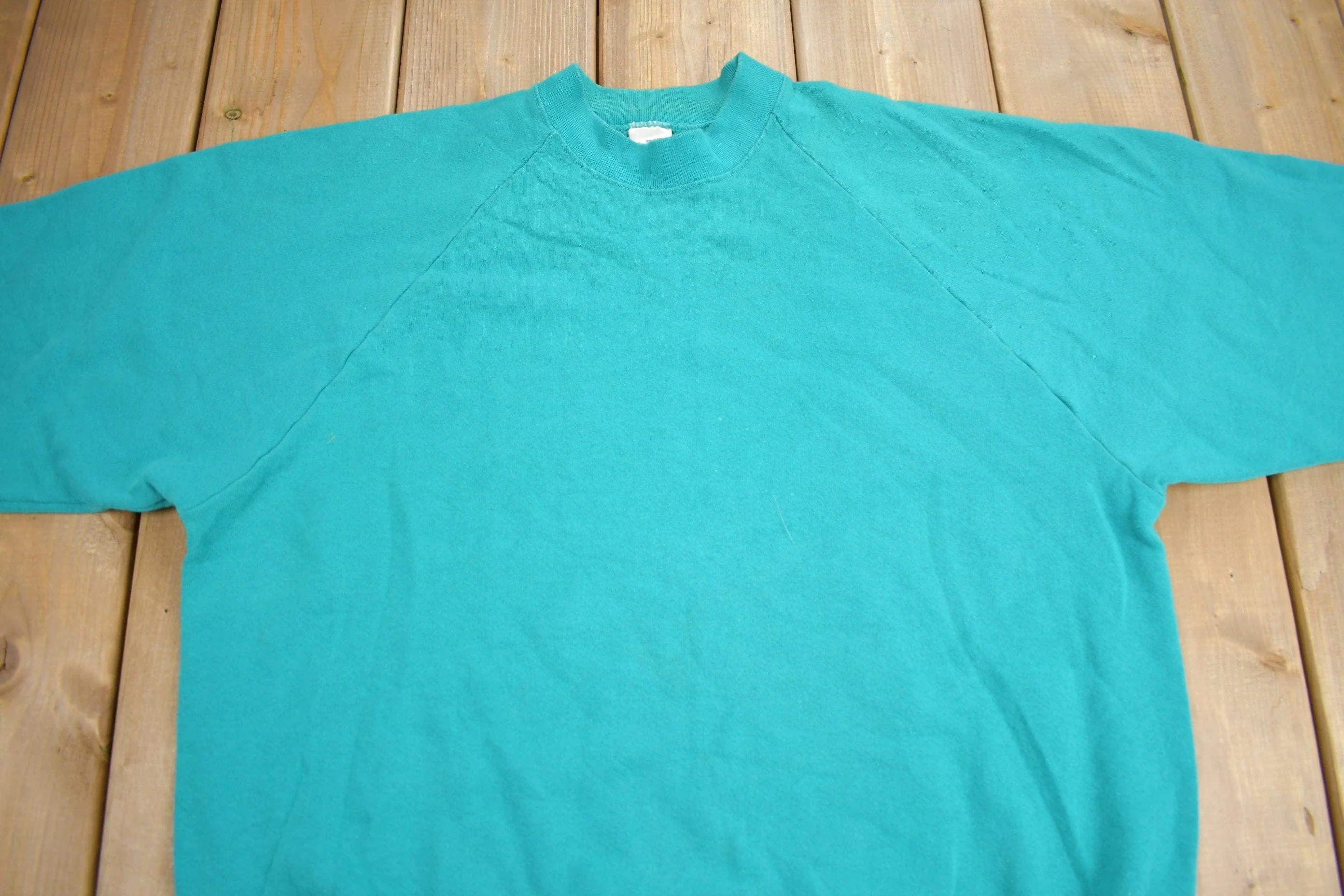 Vintage 1980s Blank Turquoise Crewneck Sweatshirt Men's Large - Image 3