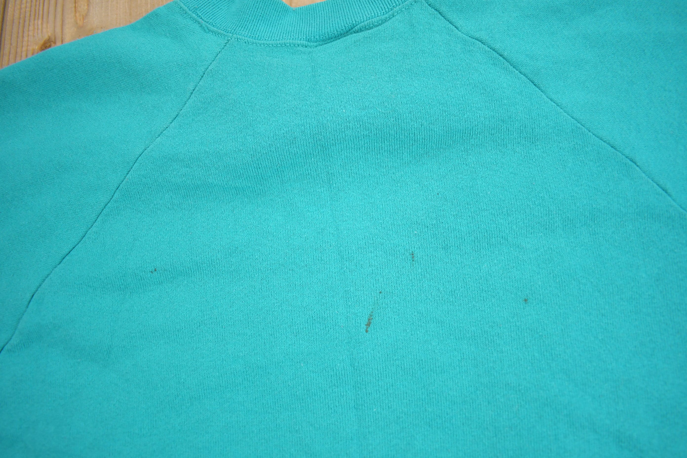 Vintage 1980s Blank Turquoise Crewneck Sweatshirt Men's Large - Image 4