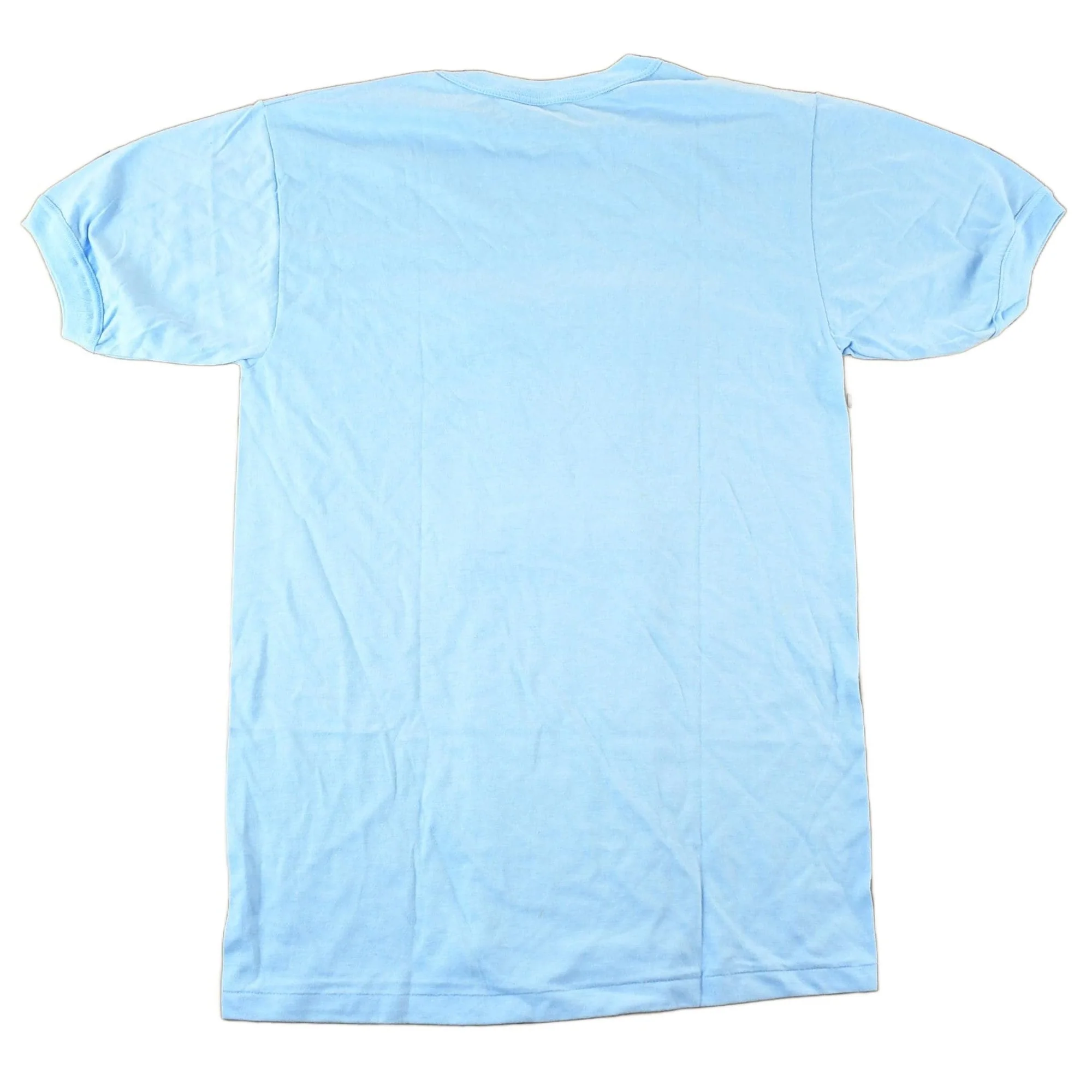Vintage 1980s Bonne Experience Baby Blue Blank Ringer Sleeve T-Shirt Mens S - Image 2