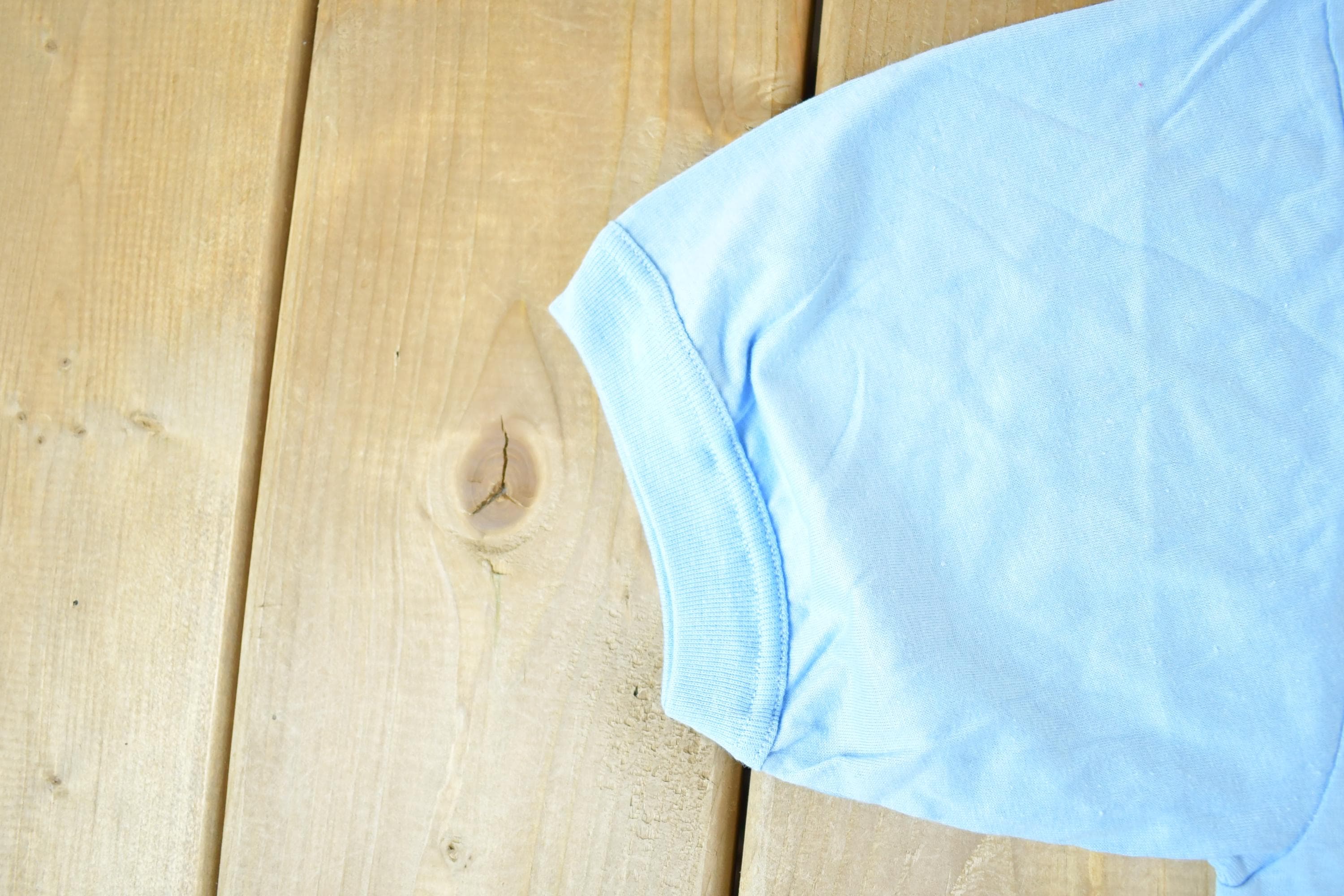 Vintage 1980s Bonne Experience Baby Blue Blank Ringer Sleeve T-Shirt Mens S - Image 3
