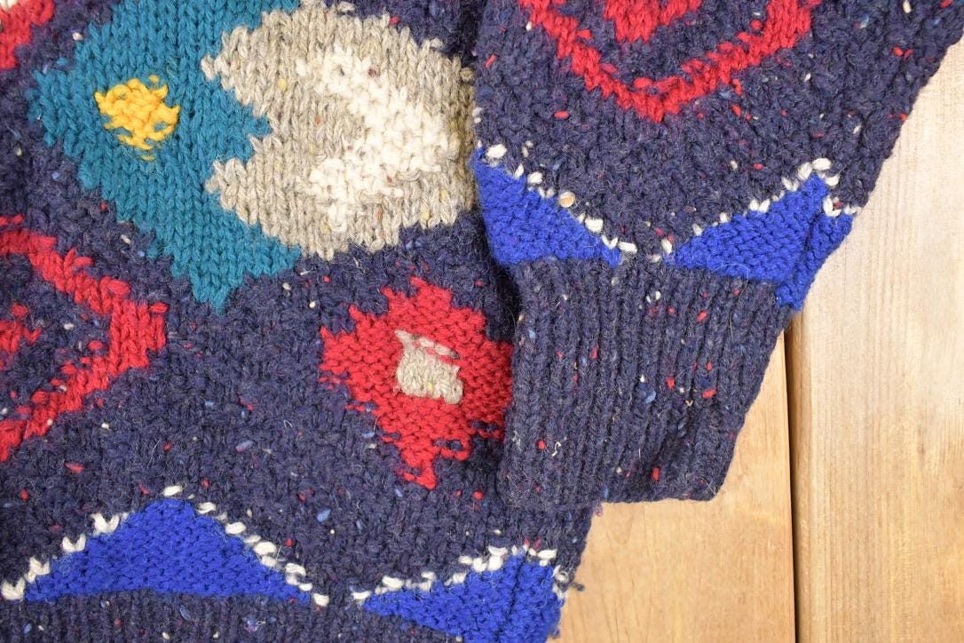 Vintage 1980s Boston Traders Abstract Wool Knit Crewneck Sweater Men's L - Image 3