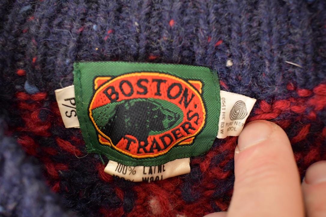 Vintage 1980s Boston Traders Abstract Wool Knit Crewneck Sweater Men's L - Image 5