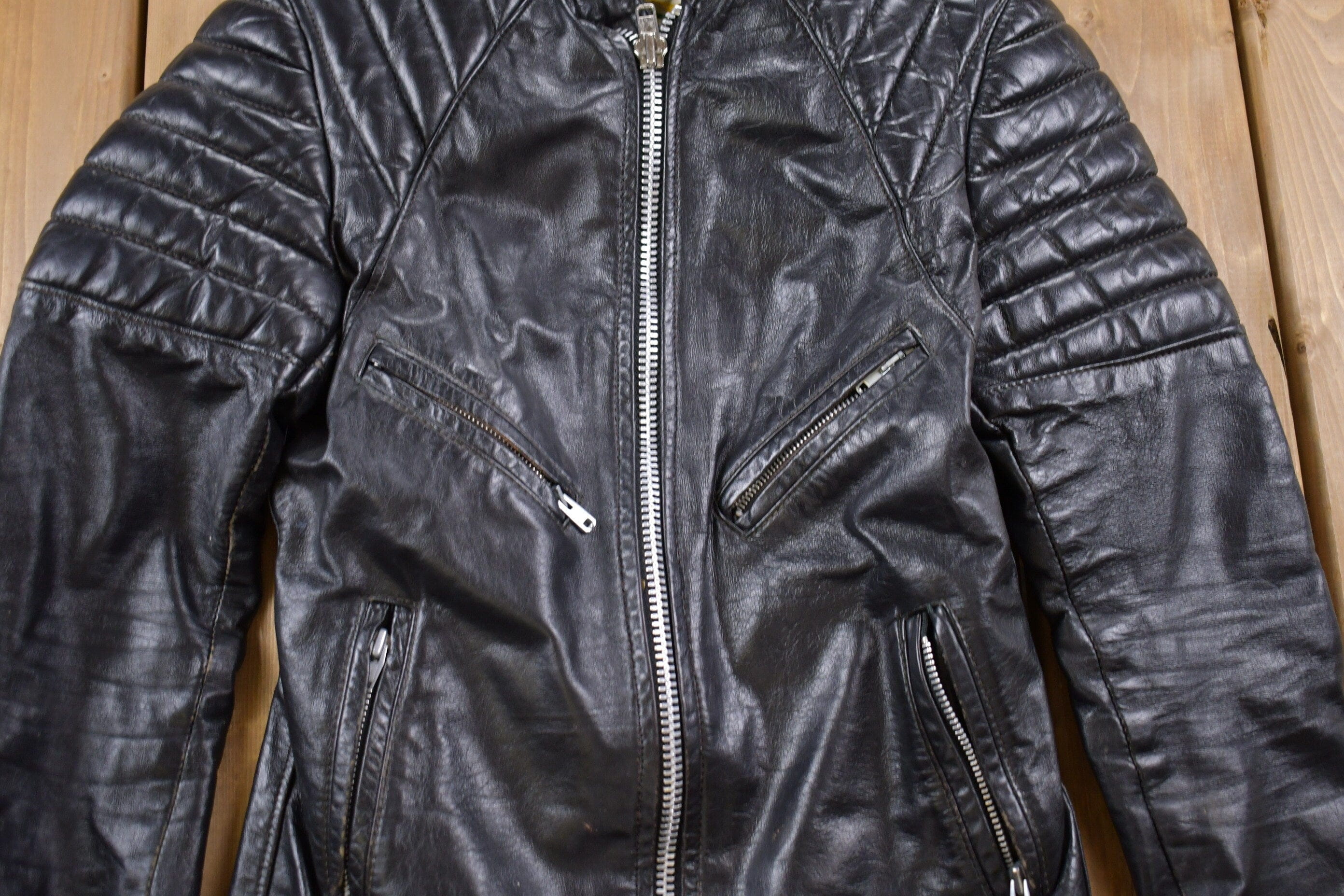 Vintage 1980s Brimaco Leather Cafe Racer Jacket Men's XS - Image 3