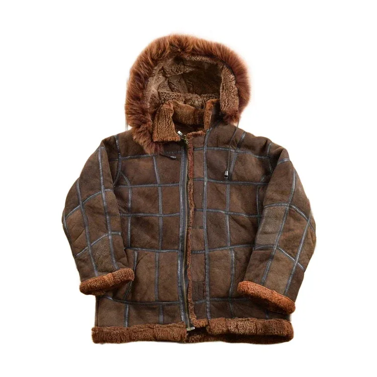 Vintage 1980s Brown Shearling Bomber Jacket