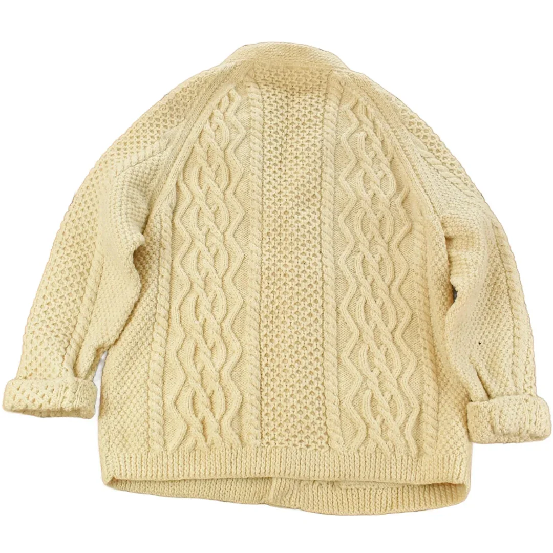 Vintage 1980s Bunratty Hand Knit Wool 3D Cable Knit Cardigan Sweater Men's Large - Image 2