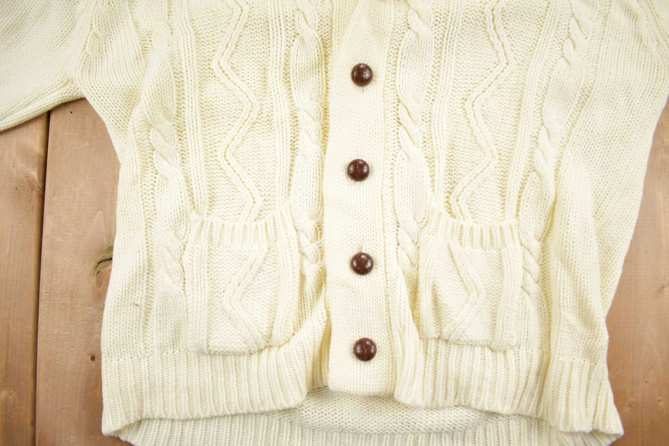 Vintage 1980s Career Club Cable Knitted Cardigan Sweater Men's XL - Image 3