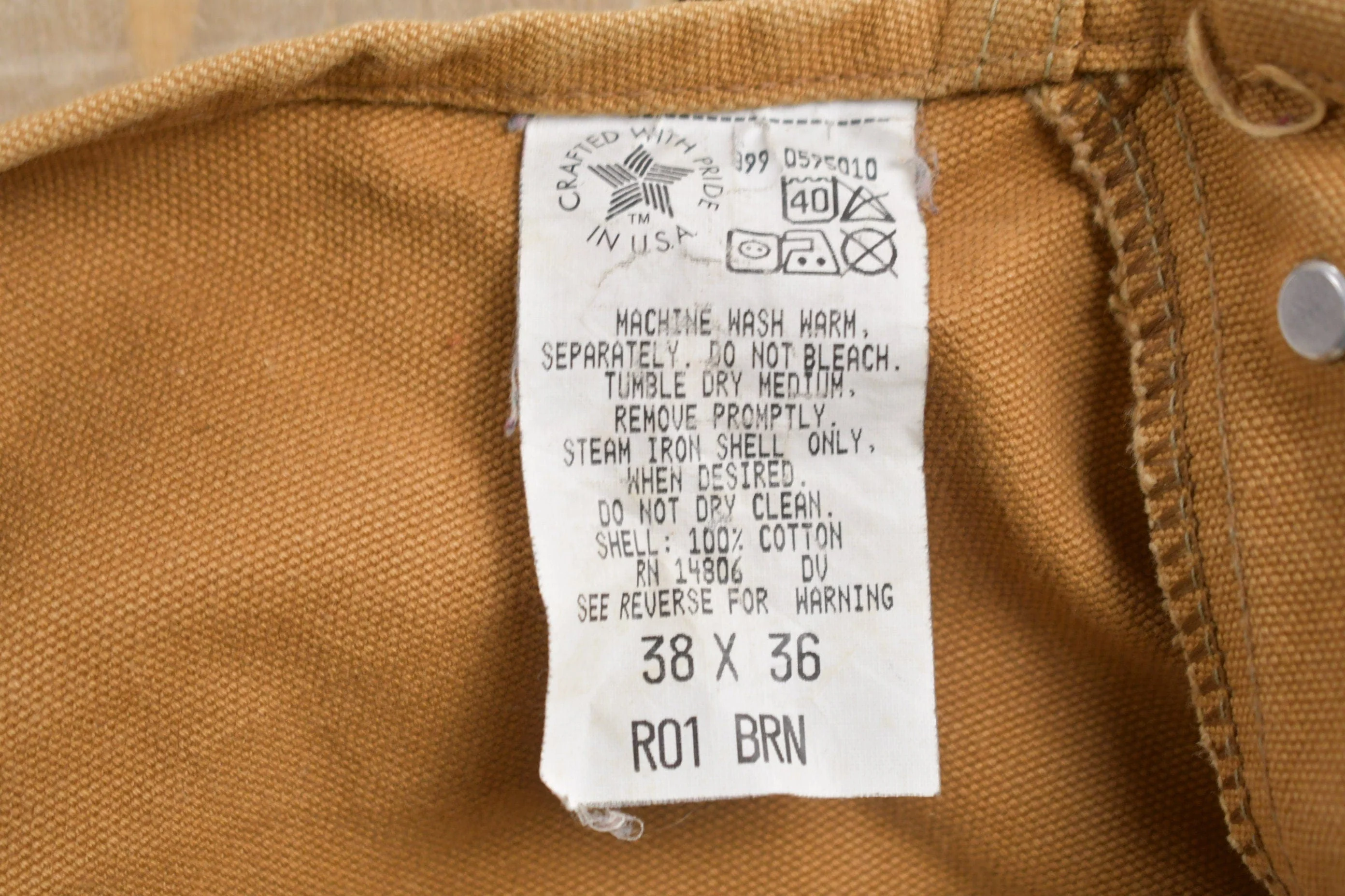 Vintage 1980s Carhartt Beige Canvas Double Knee Overalls Men's 38 x 36 - Image 4