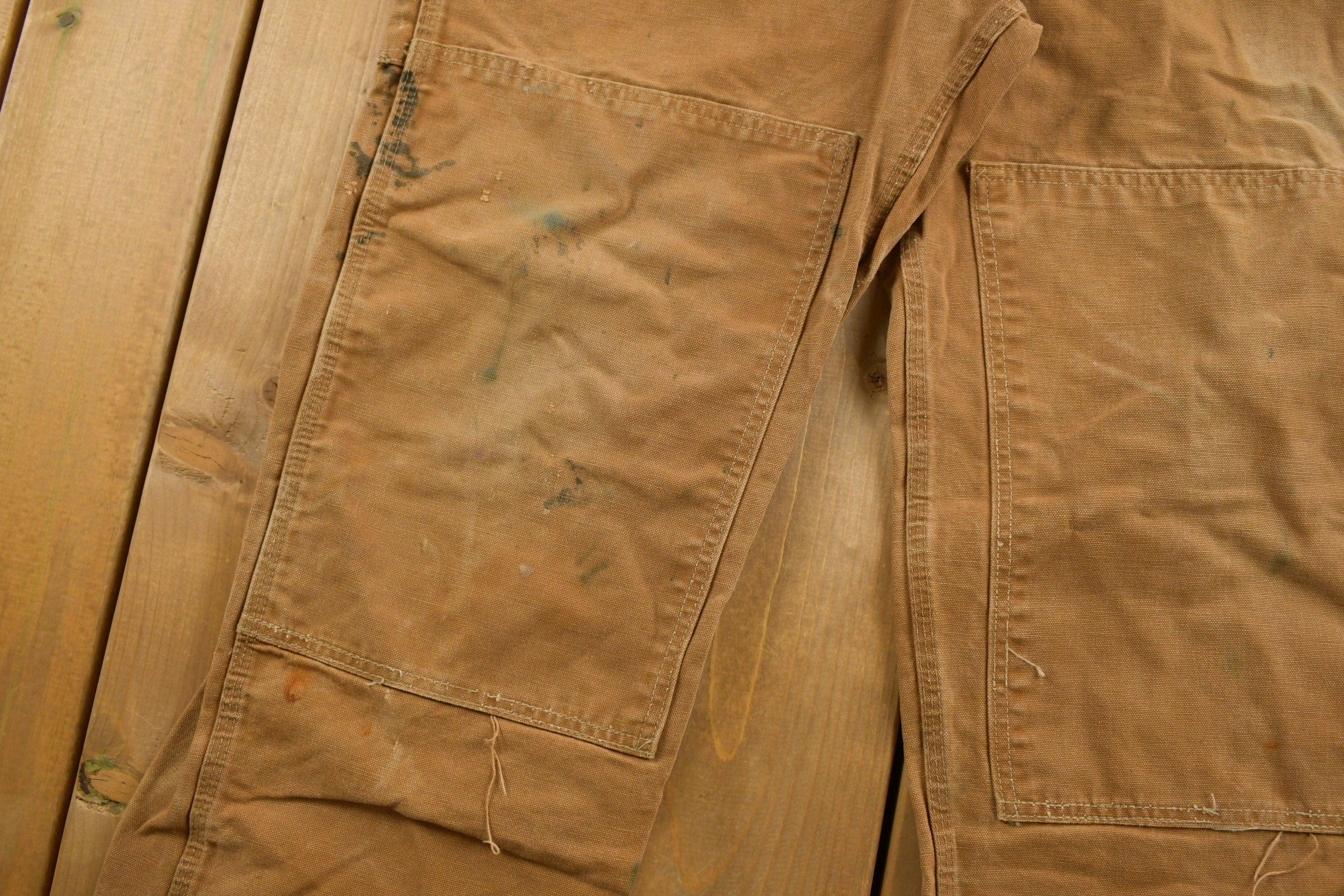 Vintage 1980s Carhartt Beige Canvas Double Knee Overalls Men's 40 x 26 - Image 6