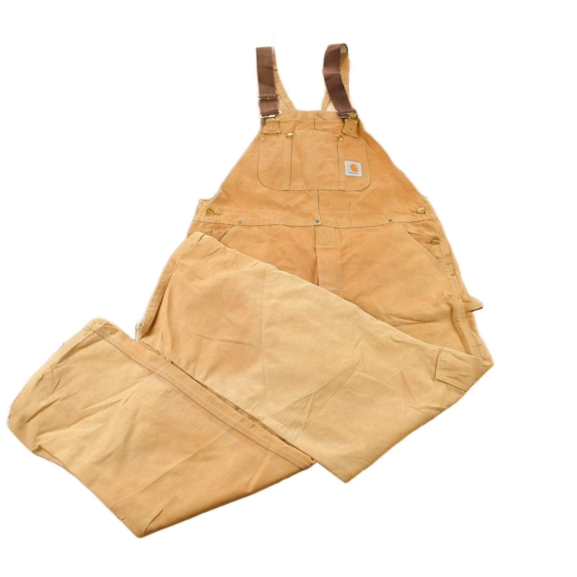 Vintage 1980s Carhartt Beige Canvas Double Knee Overalls Men's 40 x 30