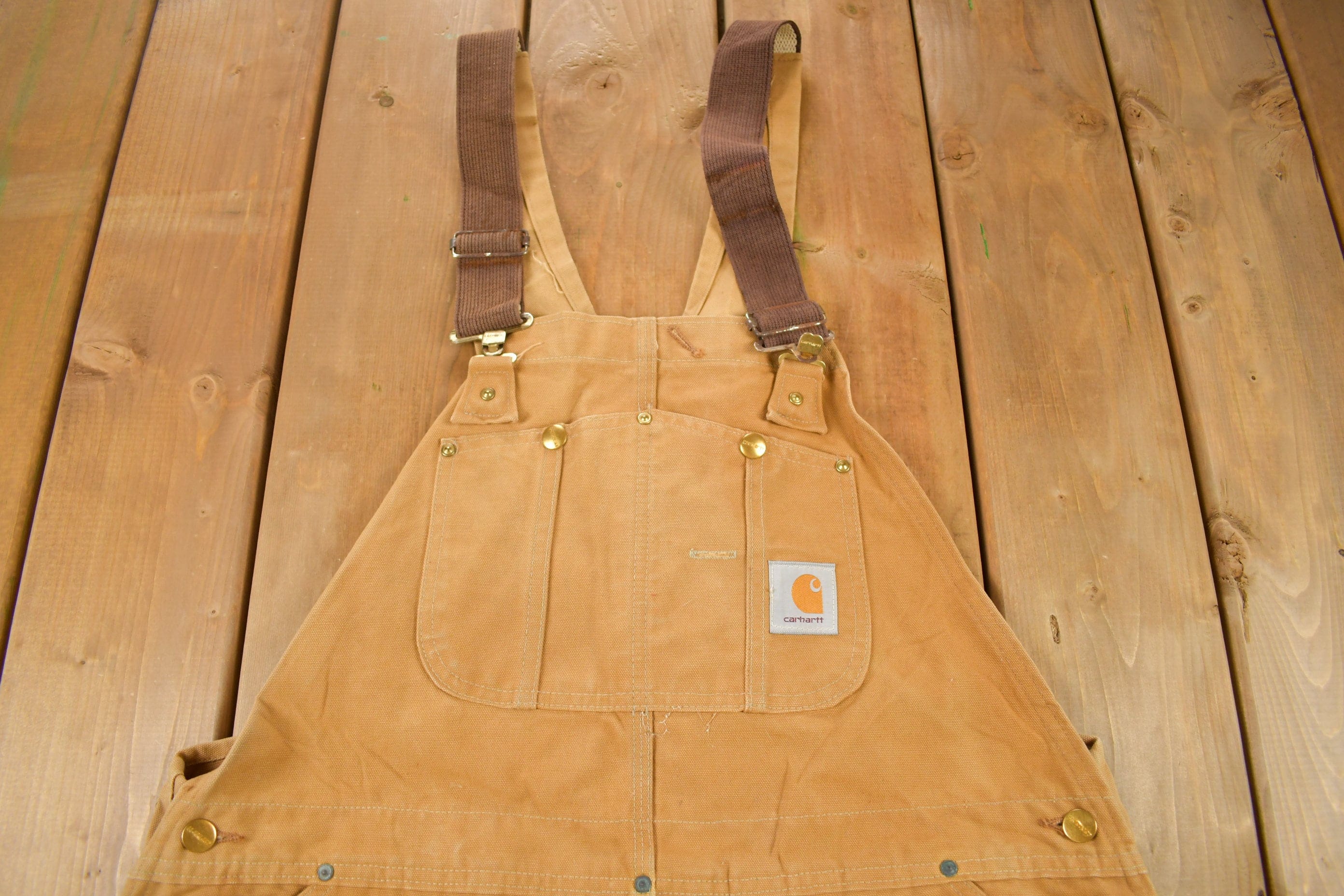 Vintage 1980s Carhartt Beige Canvas Double Knee Overalls Men's 40 x 30 - Image 3