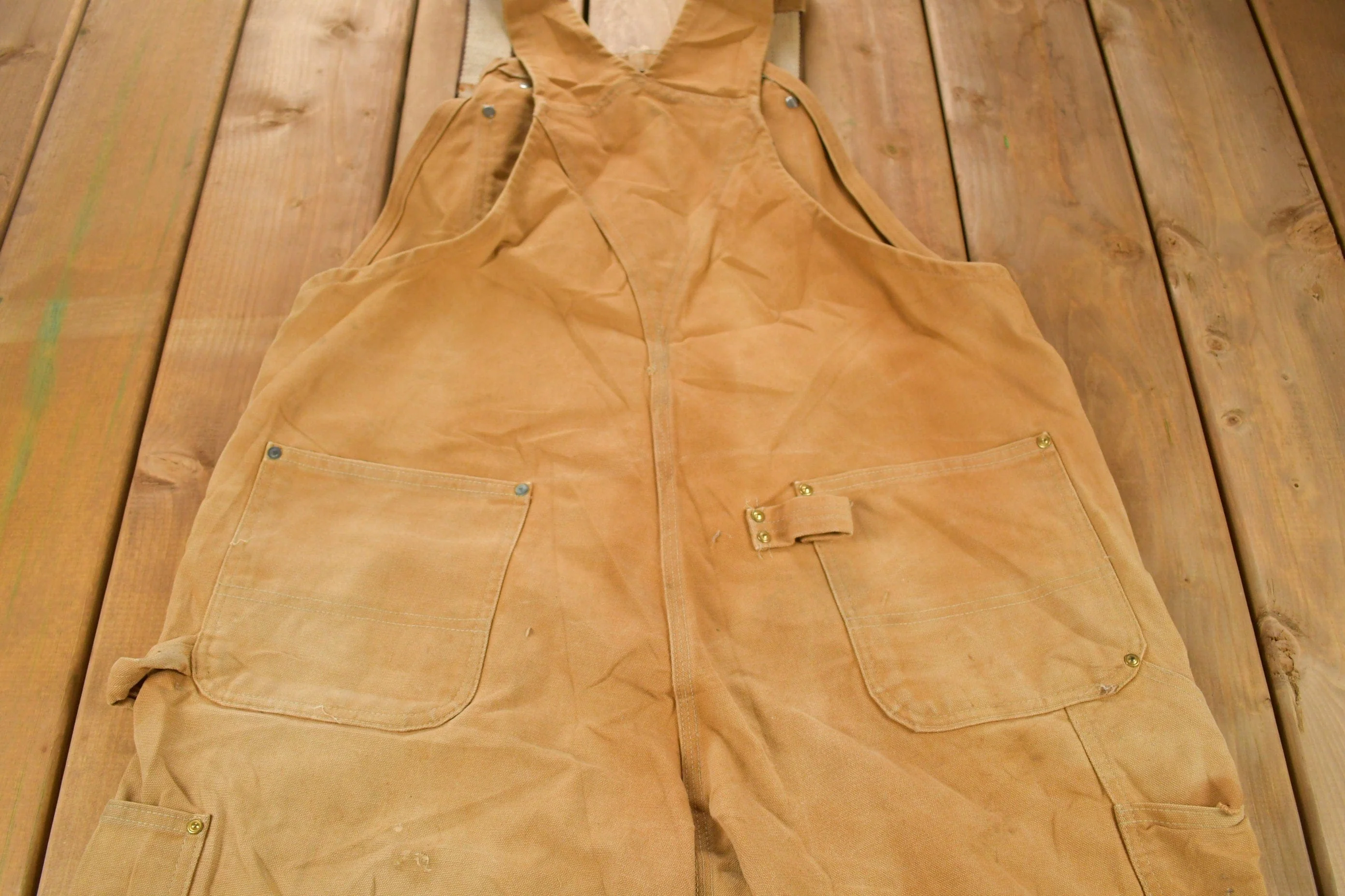 Vintage 1980s Carhartt Beige Canvas Double Knee Overalls Men's 40 x 30 - Image 4
