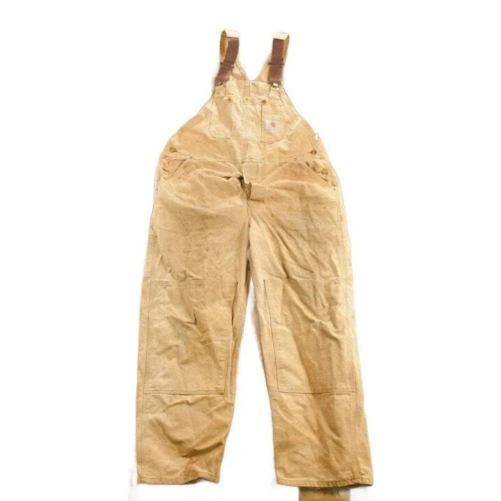 Vintage 1980s Carhartt Beige Canvas Double Knee Overalls Men's 42 x 30
