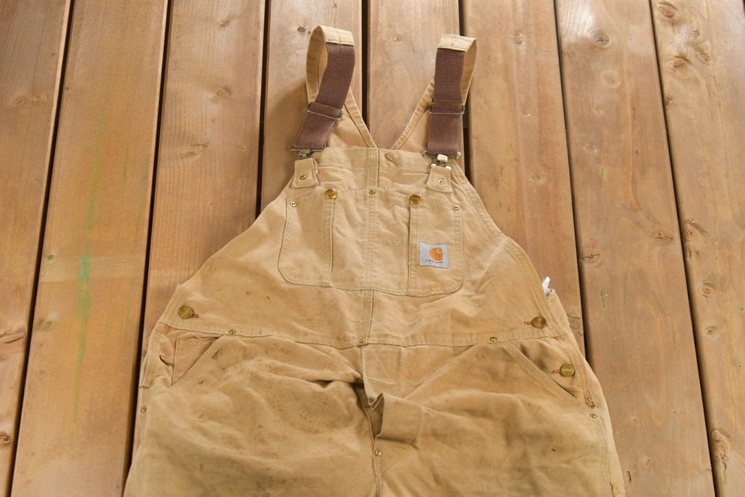 Vintage 1980s Carhartt Beige Canvas Double Knee Overalls Men's 42 x 30 - Image 3
