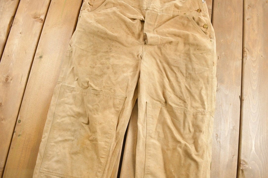 Vintage 1980s Carhartt Beige Canvas Double Knee Overalls Men's 42 x 30 - Image 4