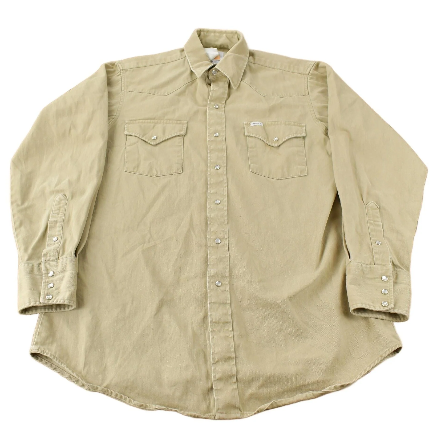 Vintage 1980s Carhartt Beige Snap Button Up Shirt Men's Large