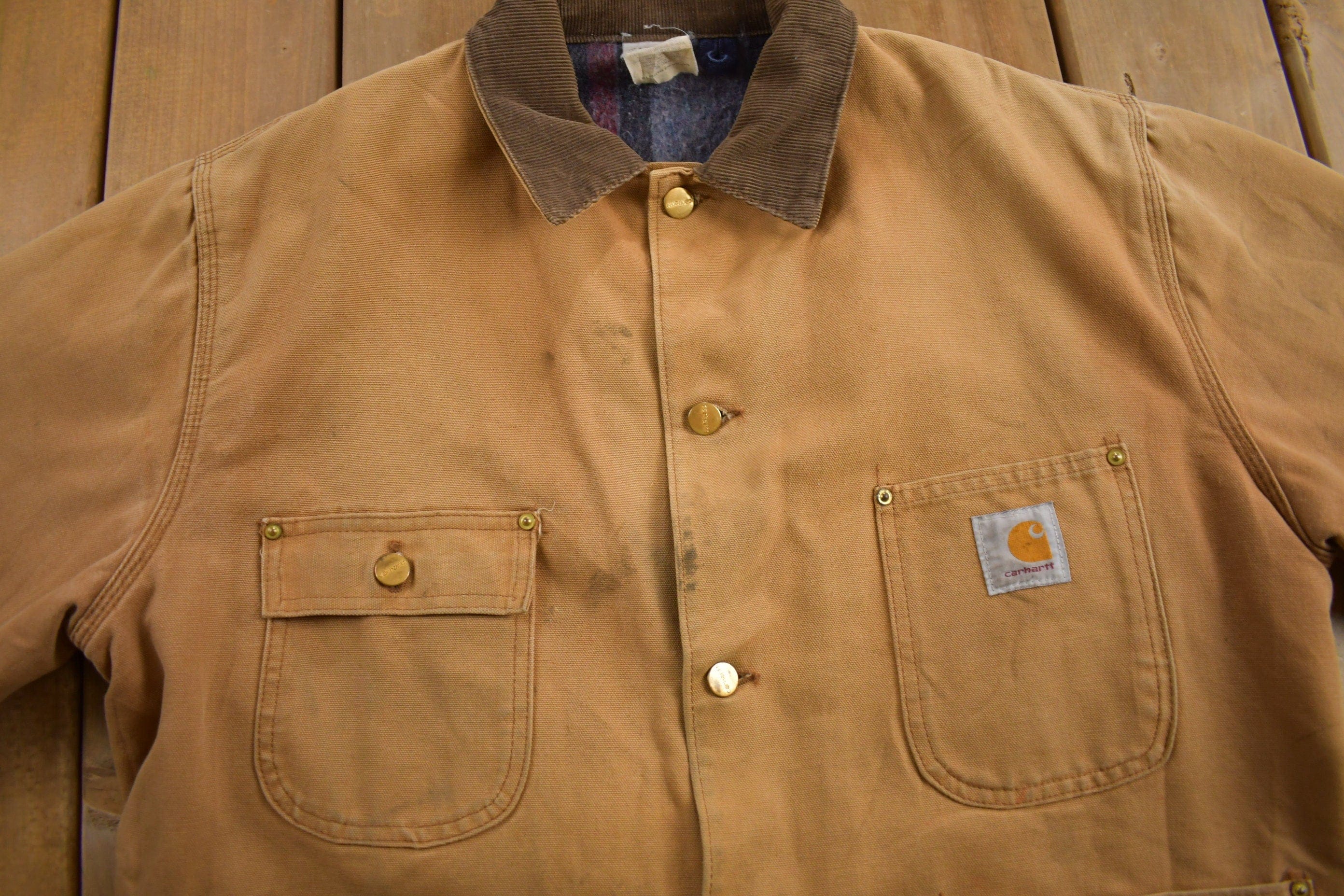 Vintage 1980s Carhartt Blanket Lined Chore Coat Men's Large - Image 4
