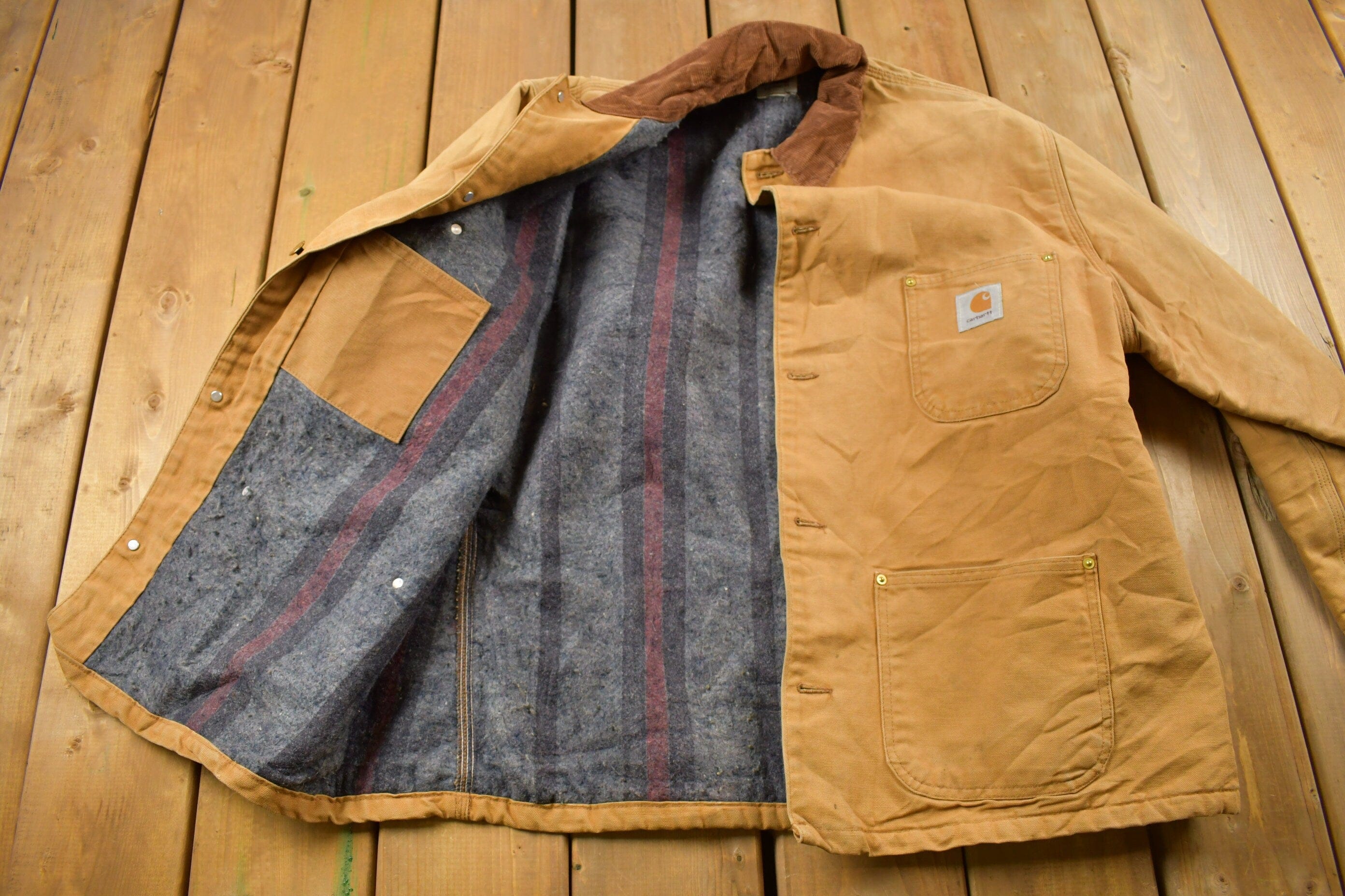 Vintage 1980s Carhartt Blanket Lined Chore Coat Men's XL - Image 3