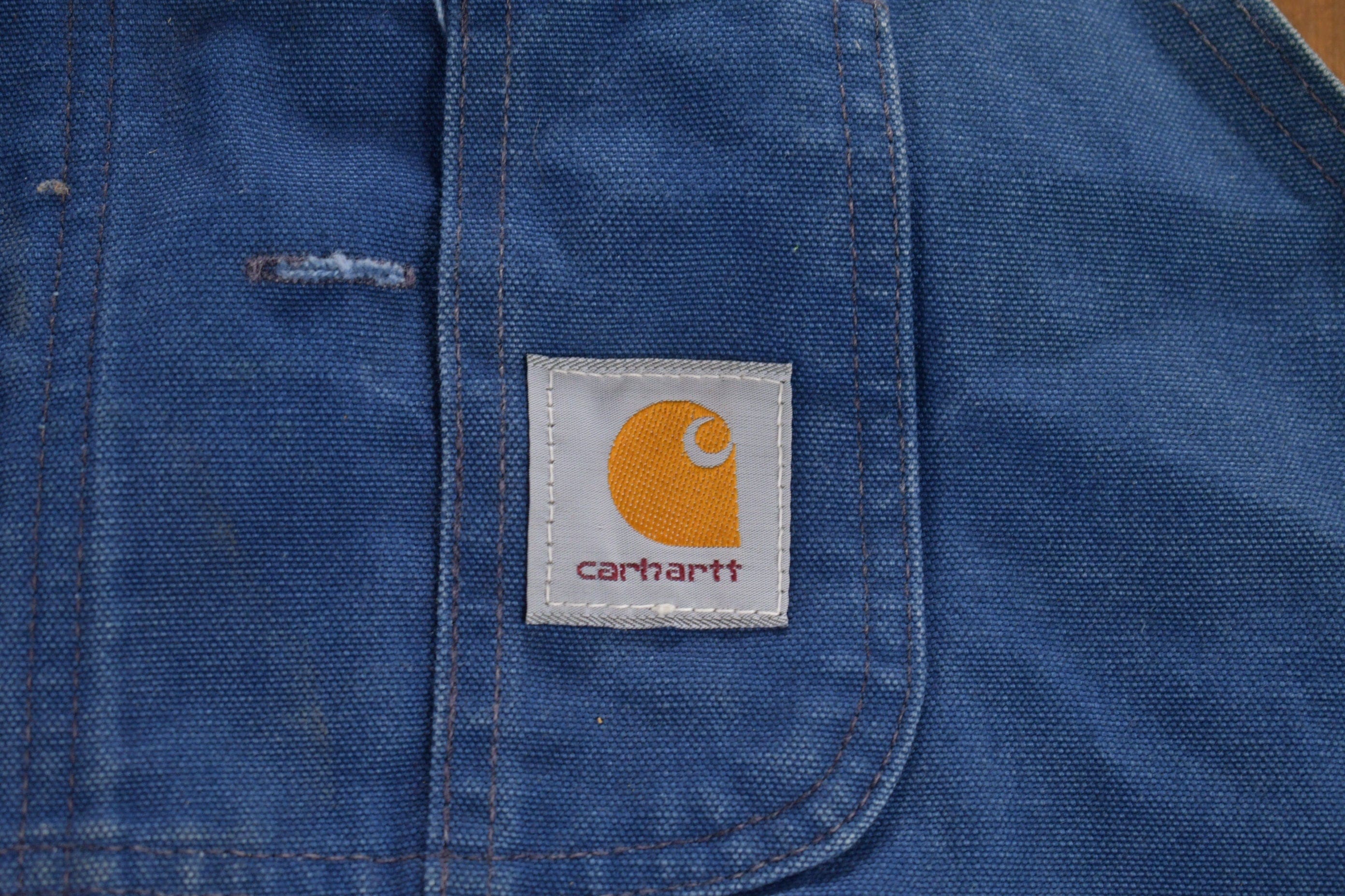 Vintage 1980s Carhartt Blue Canvas Double Knee Overalls Men's 48 x 30 - Image 4