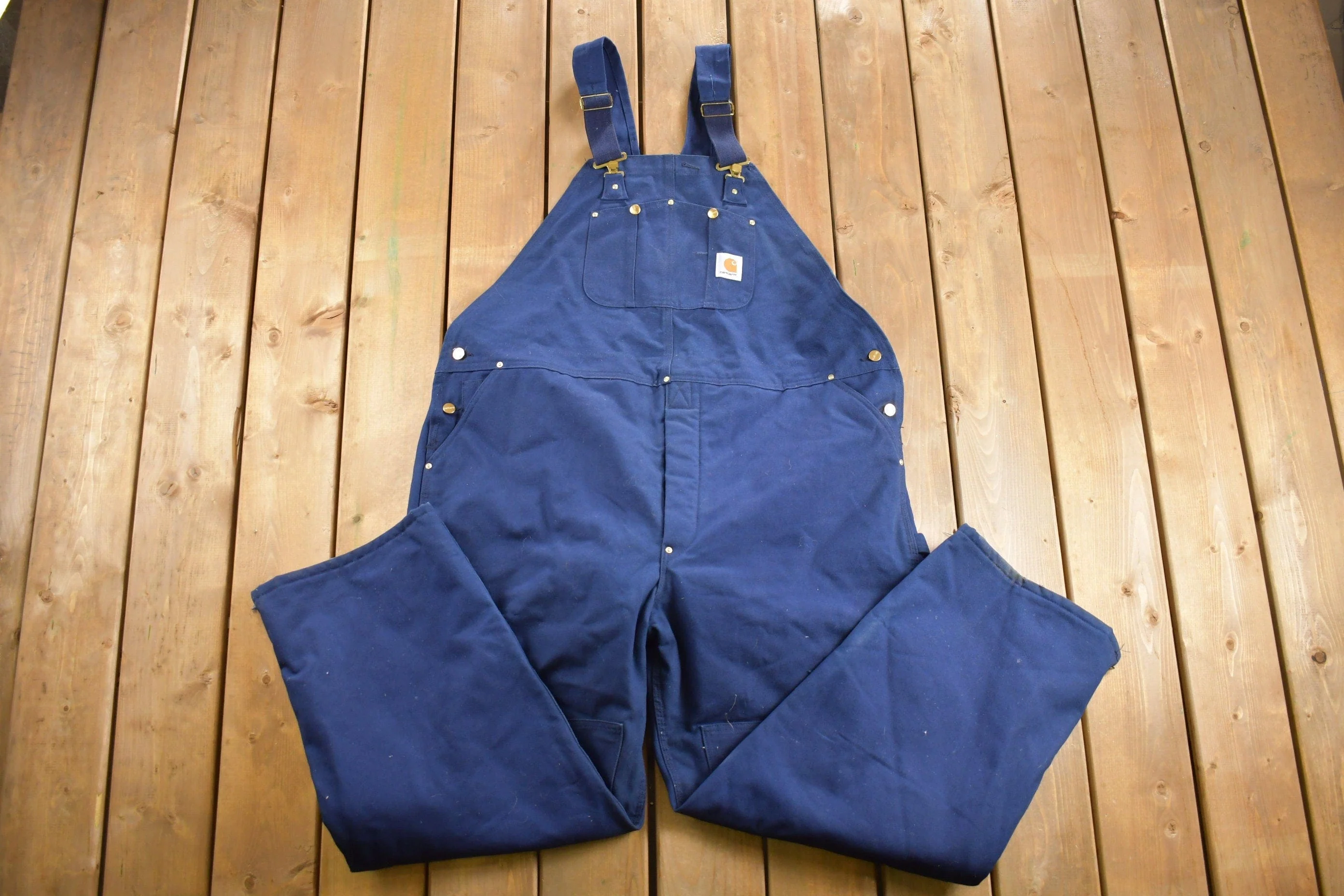 Vintage 1980s Carhartt Blue Canvas Double Knee Overalls Men's 50 x 31 - Image 3
