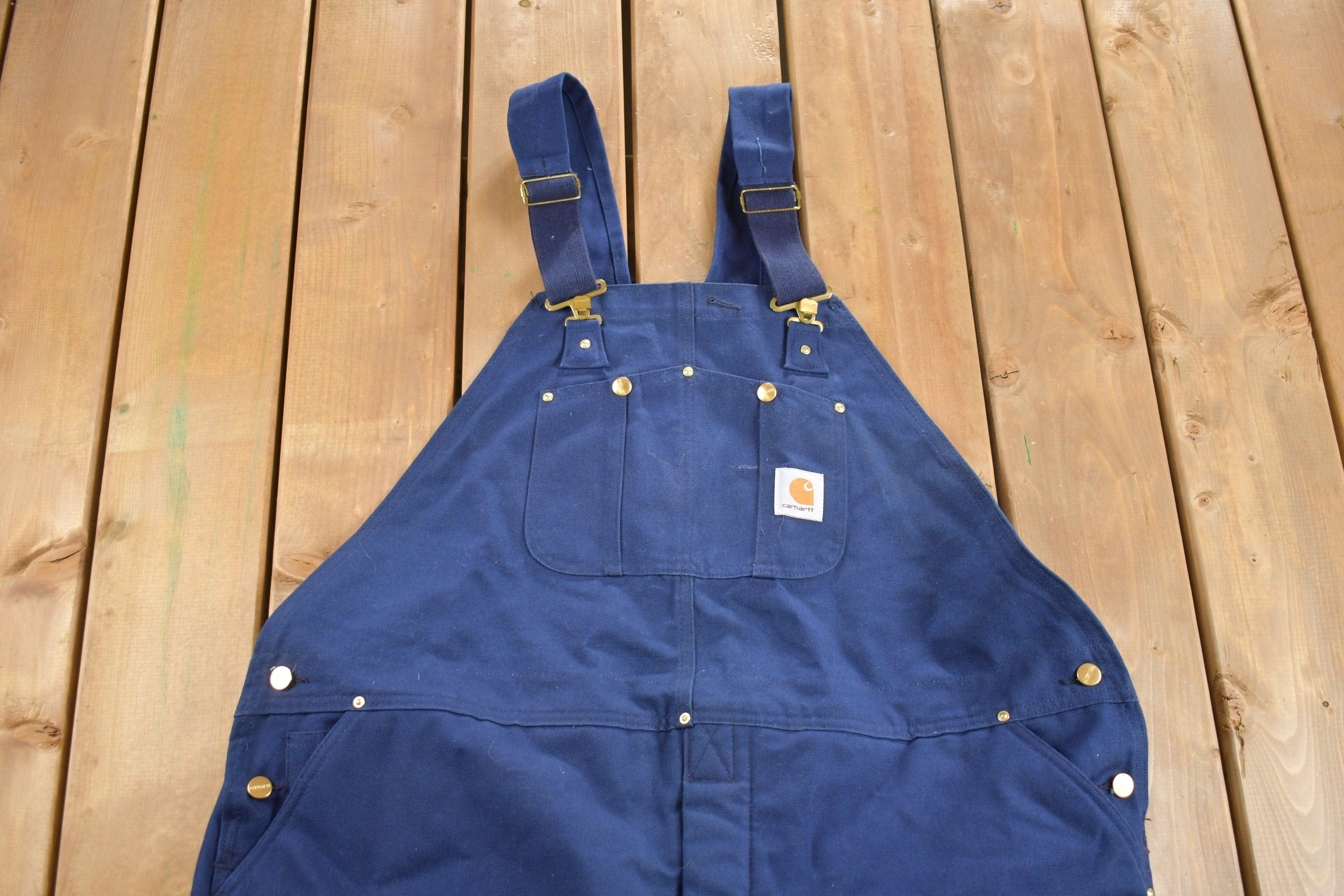 Vintage 1980s Carhartt Blue Canvas Double Knee Overalls Men's 50 x 31 - Image 4