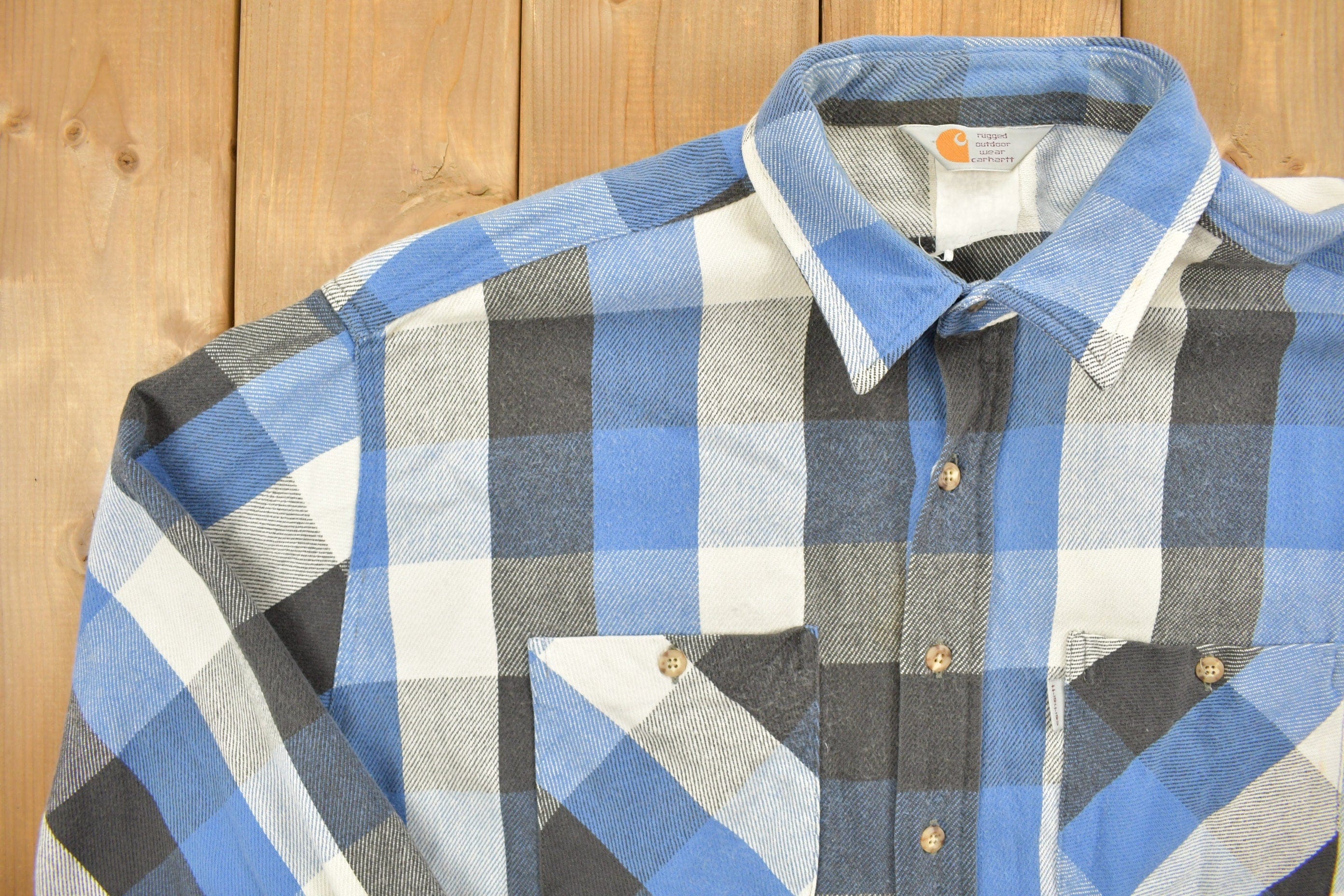 Vintage 1980s Carhartt Button Up Plaid Shirt Buffalo Plaid Men's 2XL - Image 3