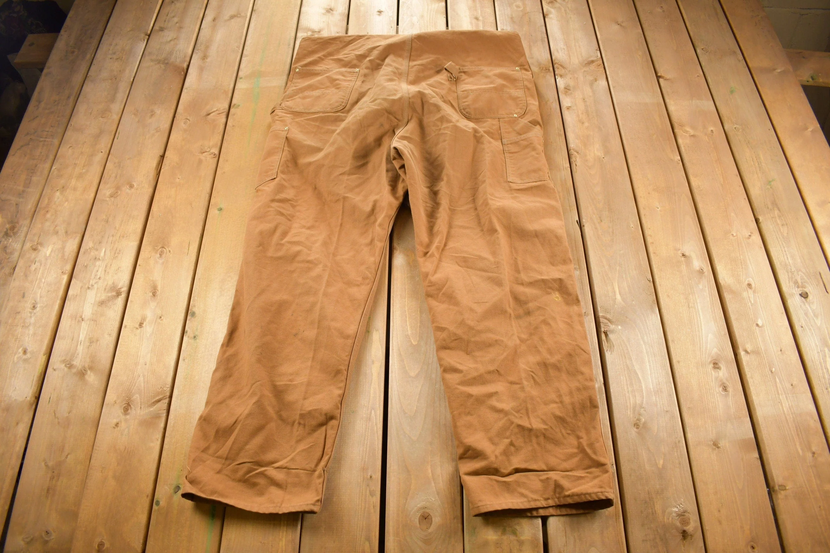 Vintage 1980s Carhartt Double Knee Canvas Overalls Men's 48 x 30.5 - Image 3