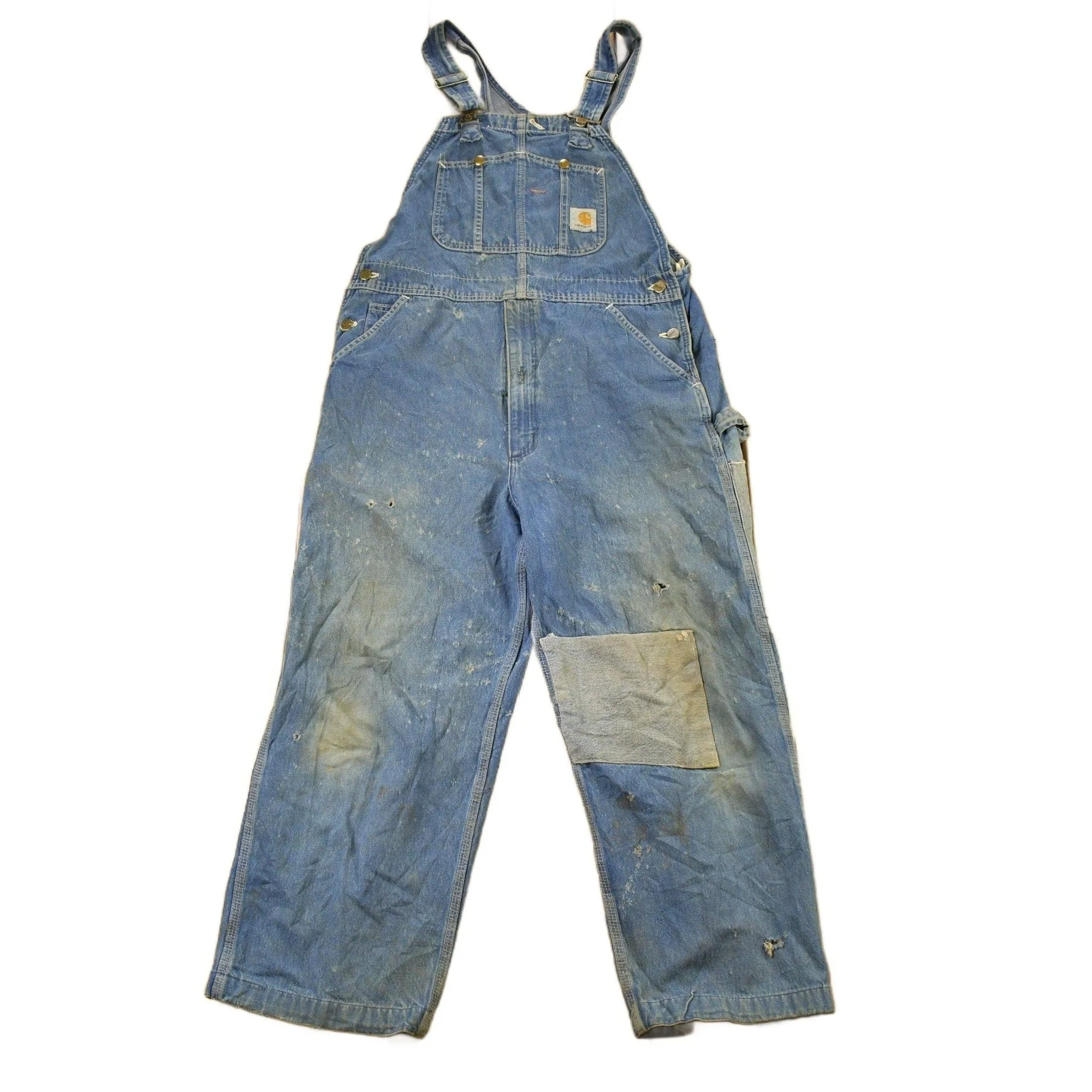 Vintage 1980s Carhartt Double Knee Distressed Denim Overalls Men's 36 x 30 - Image 2