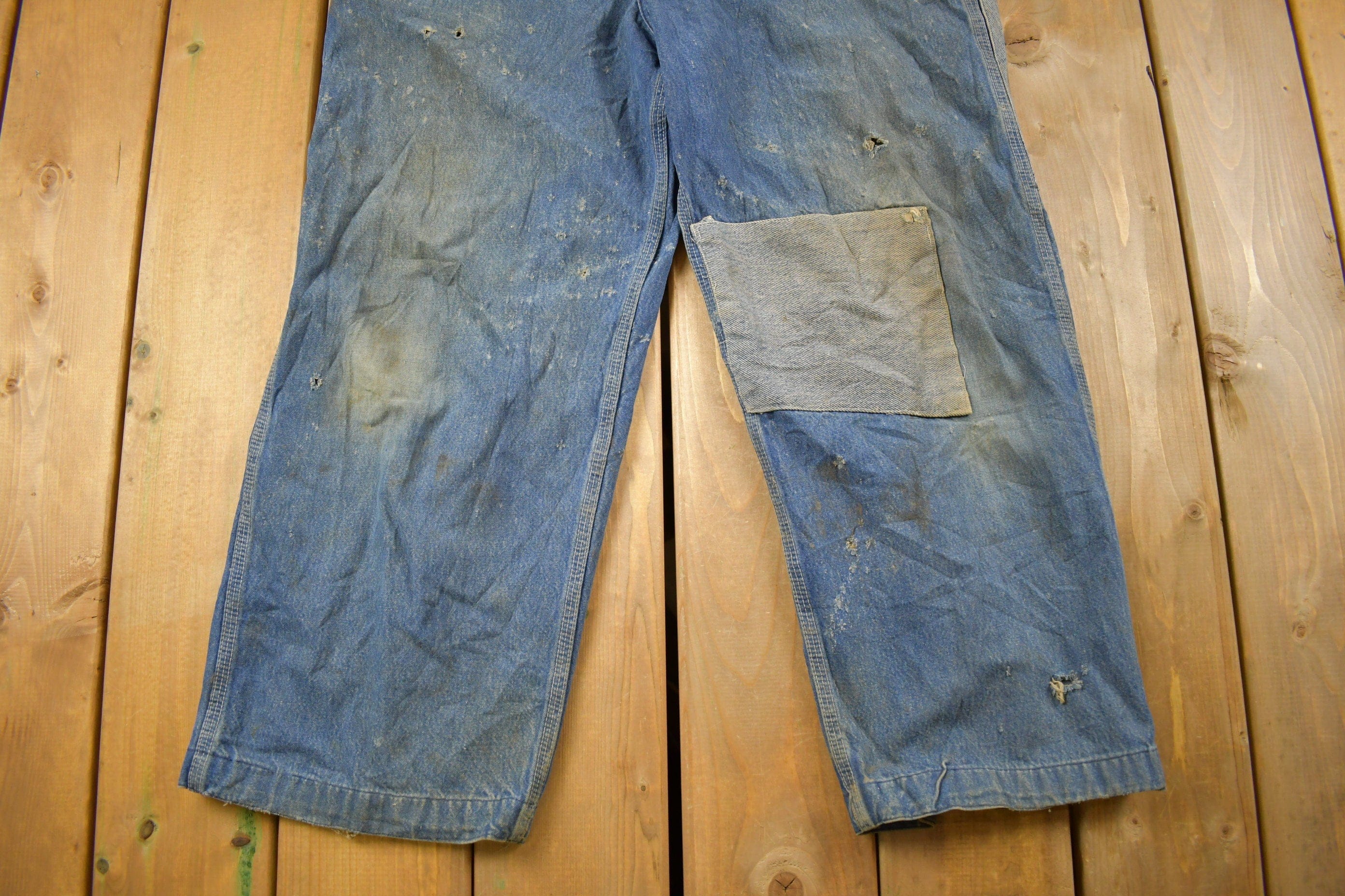 Vintage 1980s Carhartt Double Knee Distressed Denim Overalls Men's 36 x 30 - Image 6