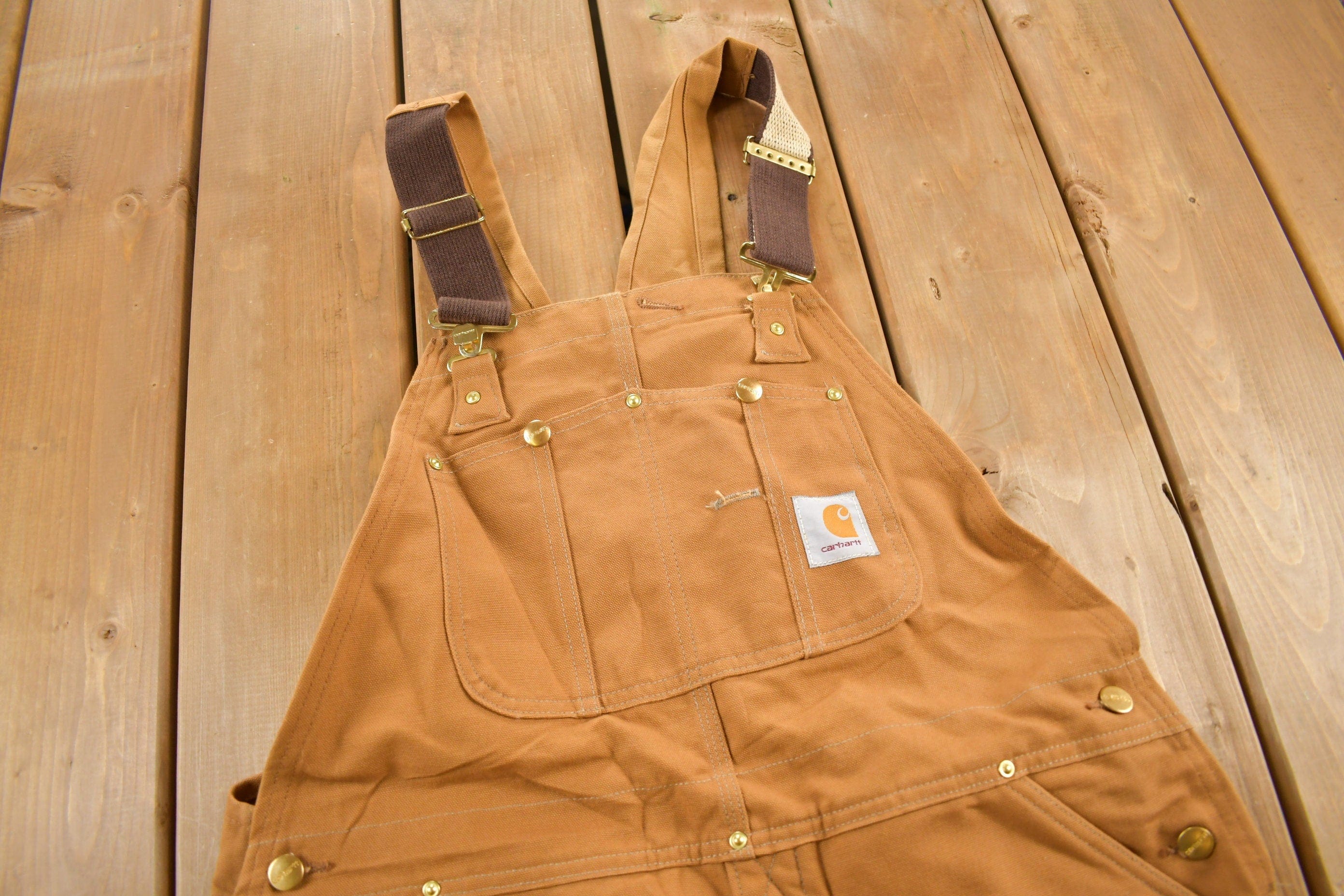 Vintage 1980s Carhartt Double Knee Quilted Canvas Overalls Men's 39 x 28 - Image 4