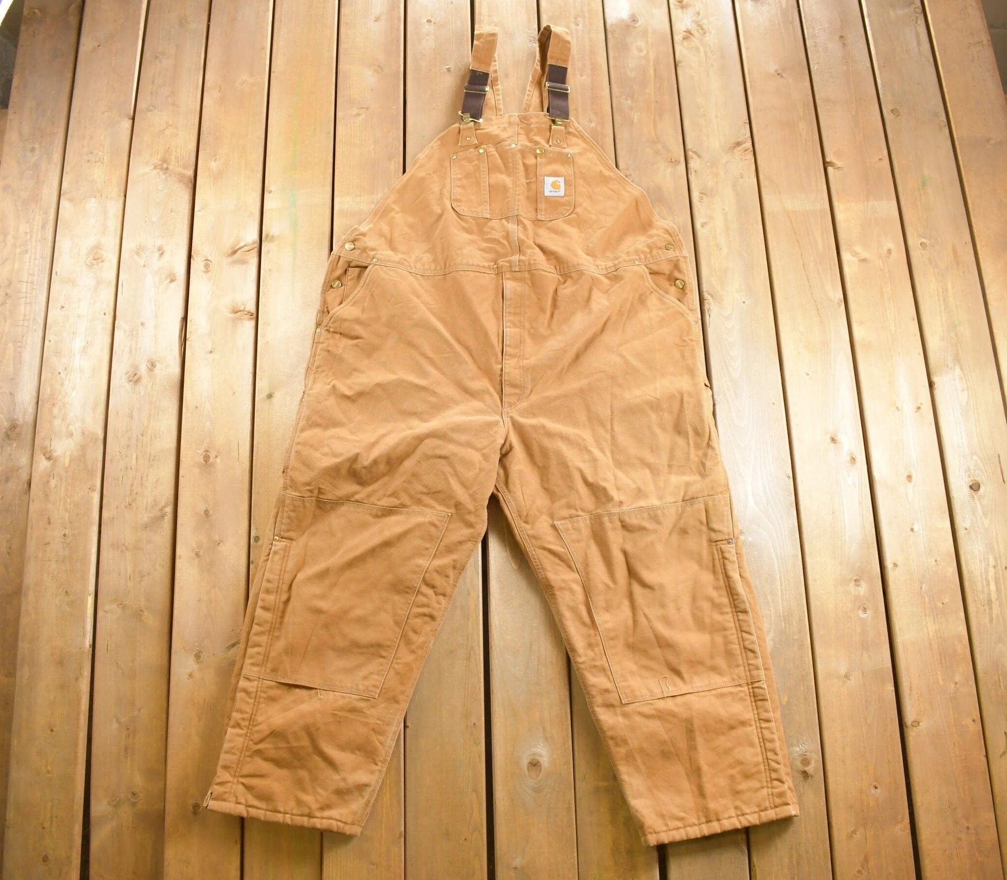 Vintage 1980s Carhartt Double Knee Quilted Canvas Overalls Men's 56 x 28 - Image 3