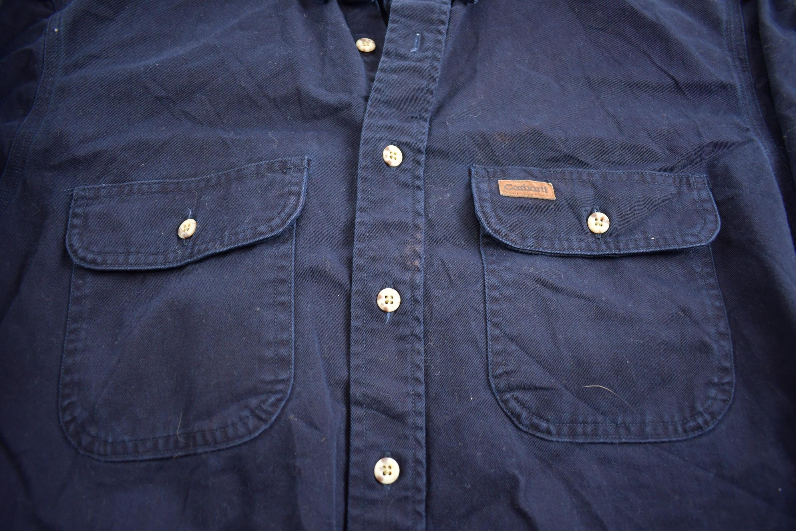 Vintage 1980s Carhartt Heavy Button Embroidered Up Shirt Men's XL - Image 3