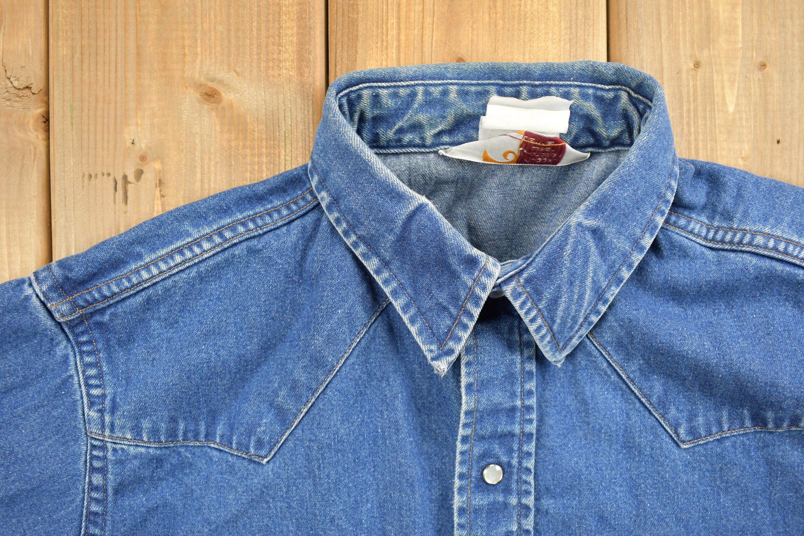 Vintage 1980s Carhartt Pearl Snap Denim Shirt Men's Medium - Image 3