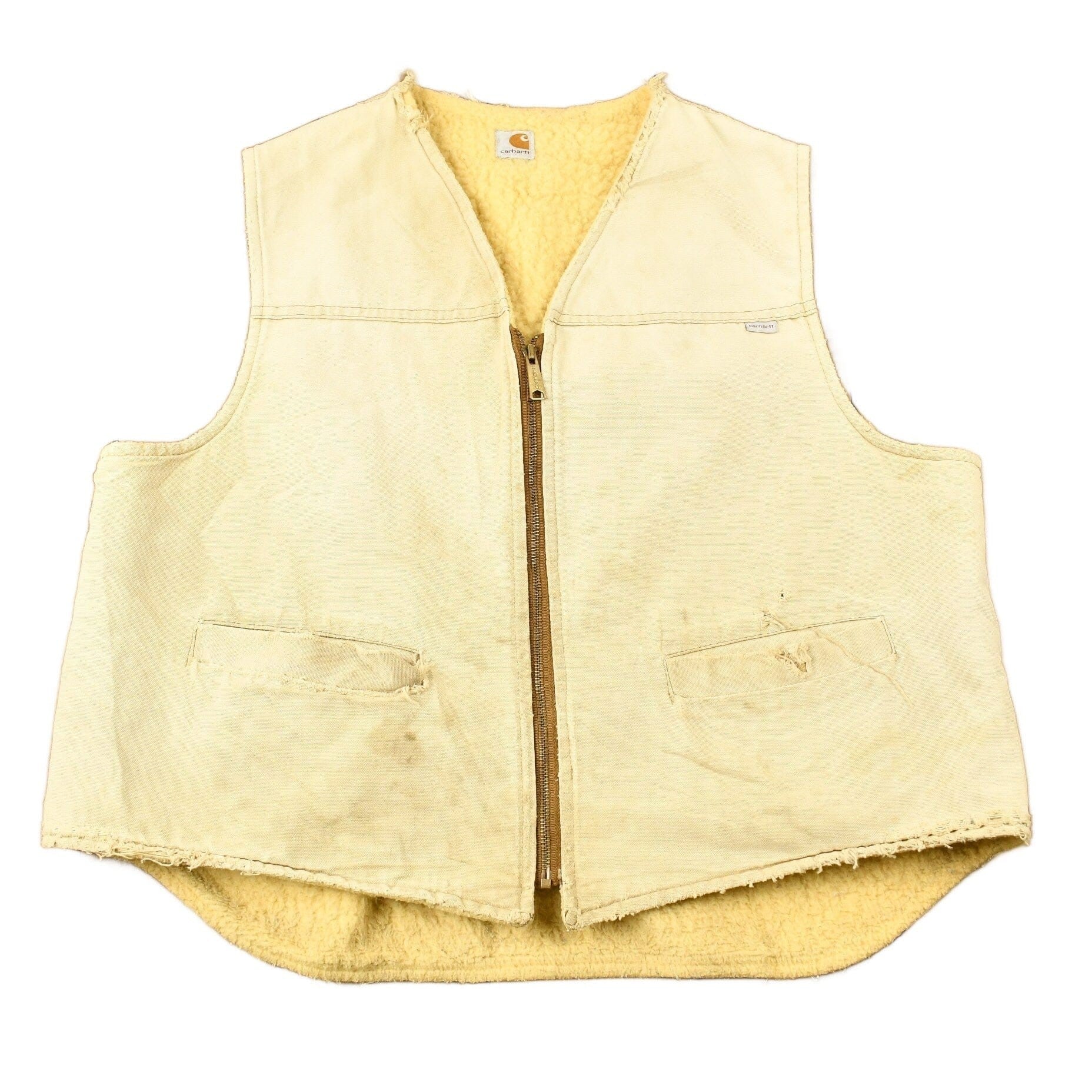 Vintage 1980s Carhartt Sherpa Lined Beige Work Vest