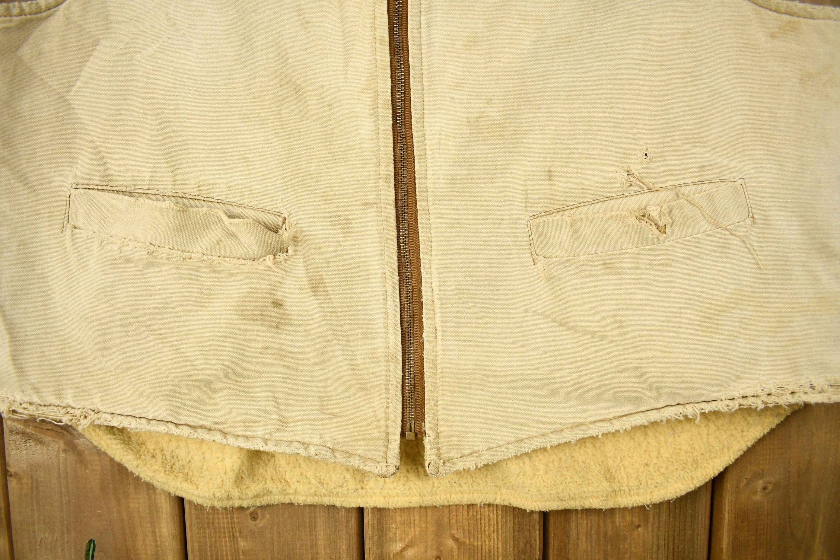 Vintage 1980s Carhartt Sherpa Lined Beige Work Vest - Image 3