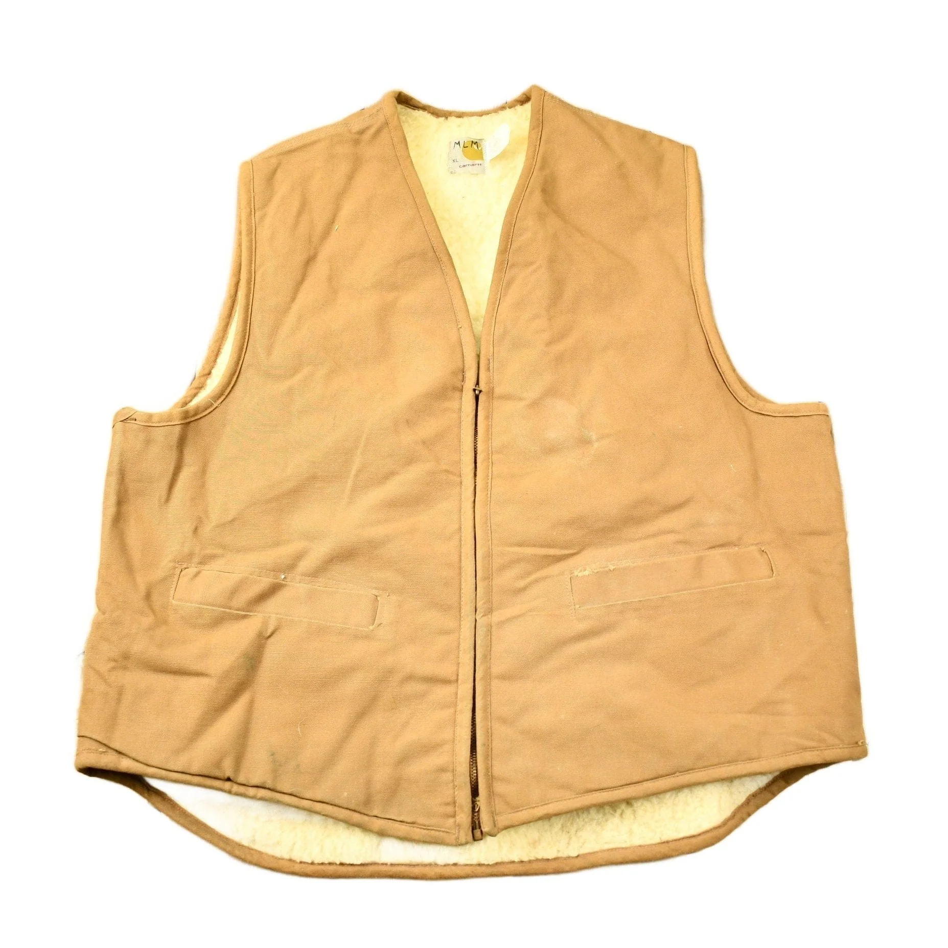 Vintage 1980s Carhartt Sherpa Lined Brown Work Vest Vintage Workwear Men's XL