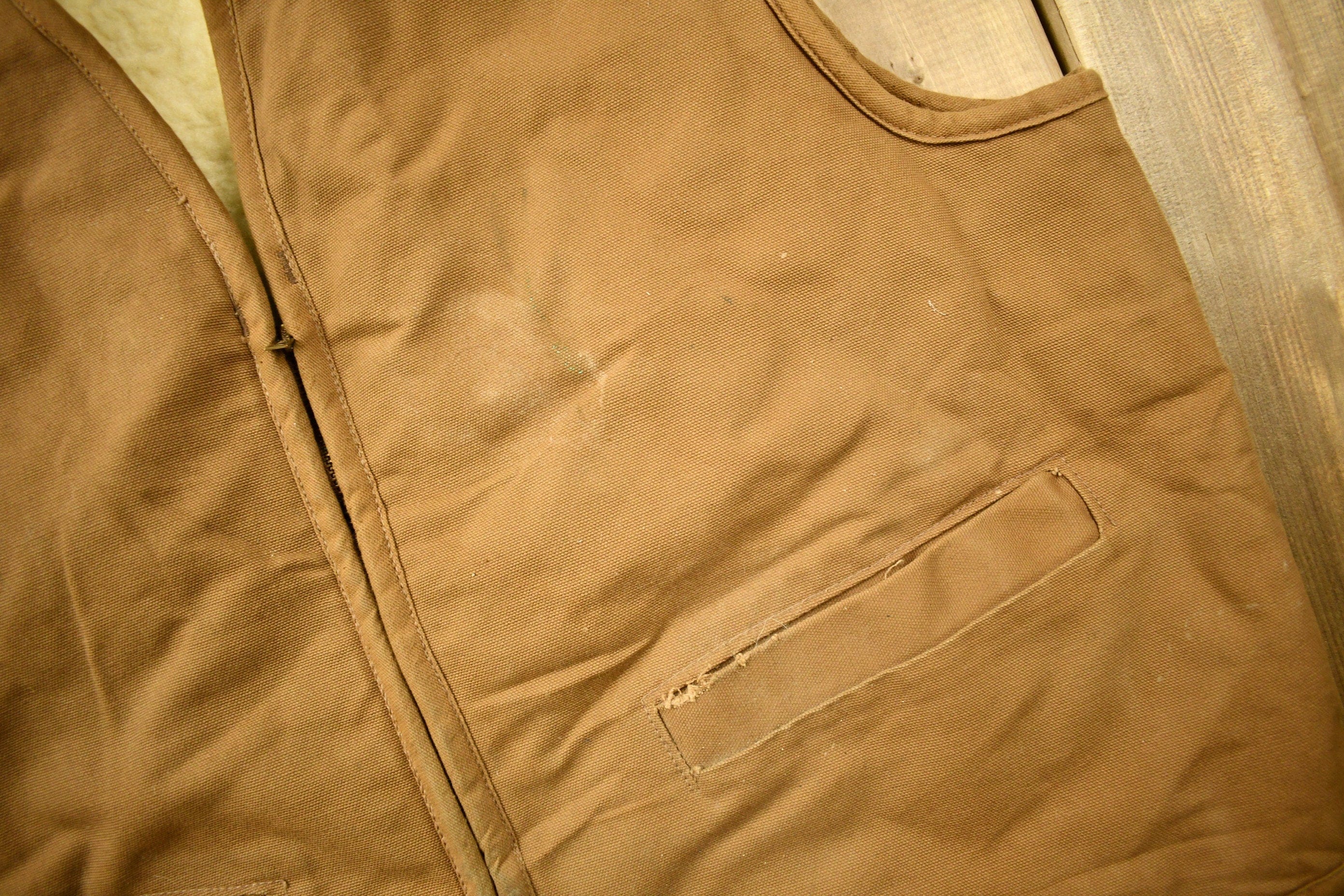 Vintage 1980s Carhartt Sherpa Lined Brown Work Vest Vintage Workwear Men's XL - Image 4